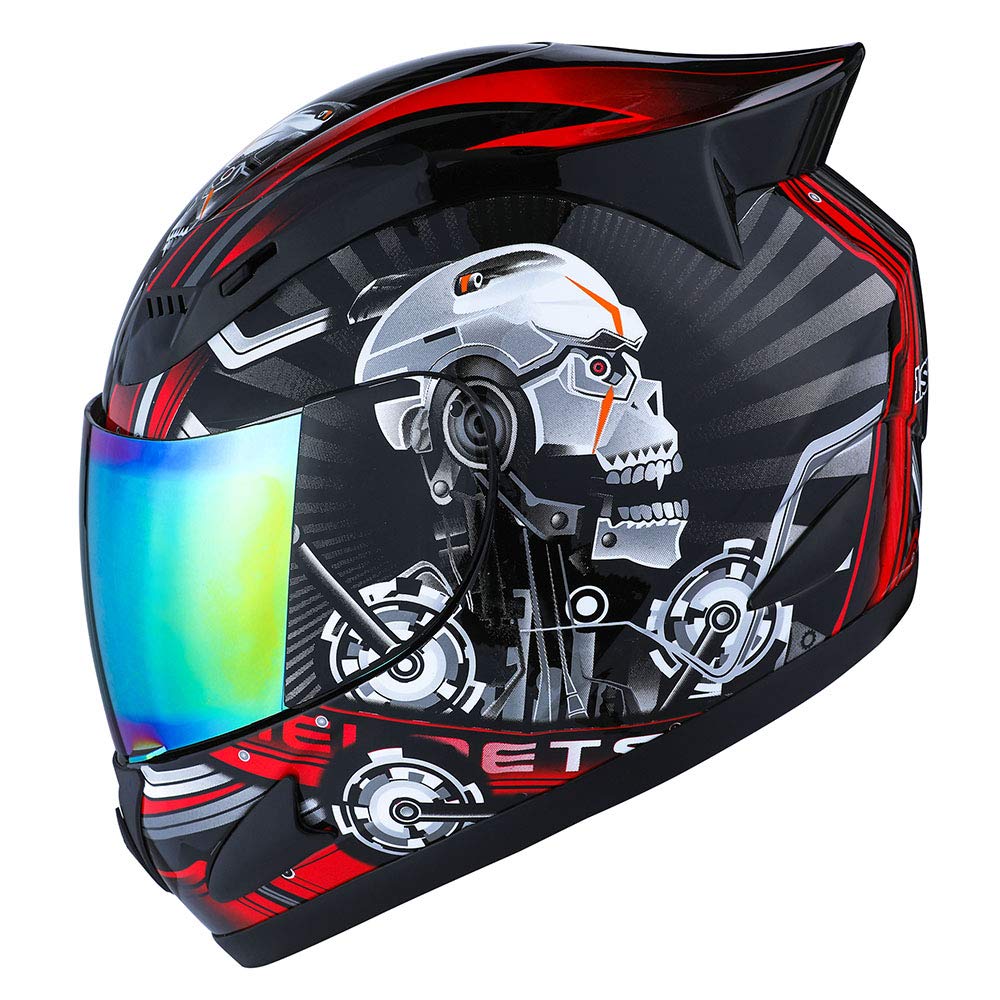 1Storm Motorcycle Bike Full Face Helmet Mechanic Skull: HJDJ11