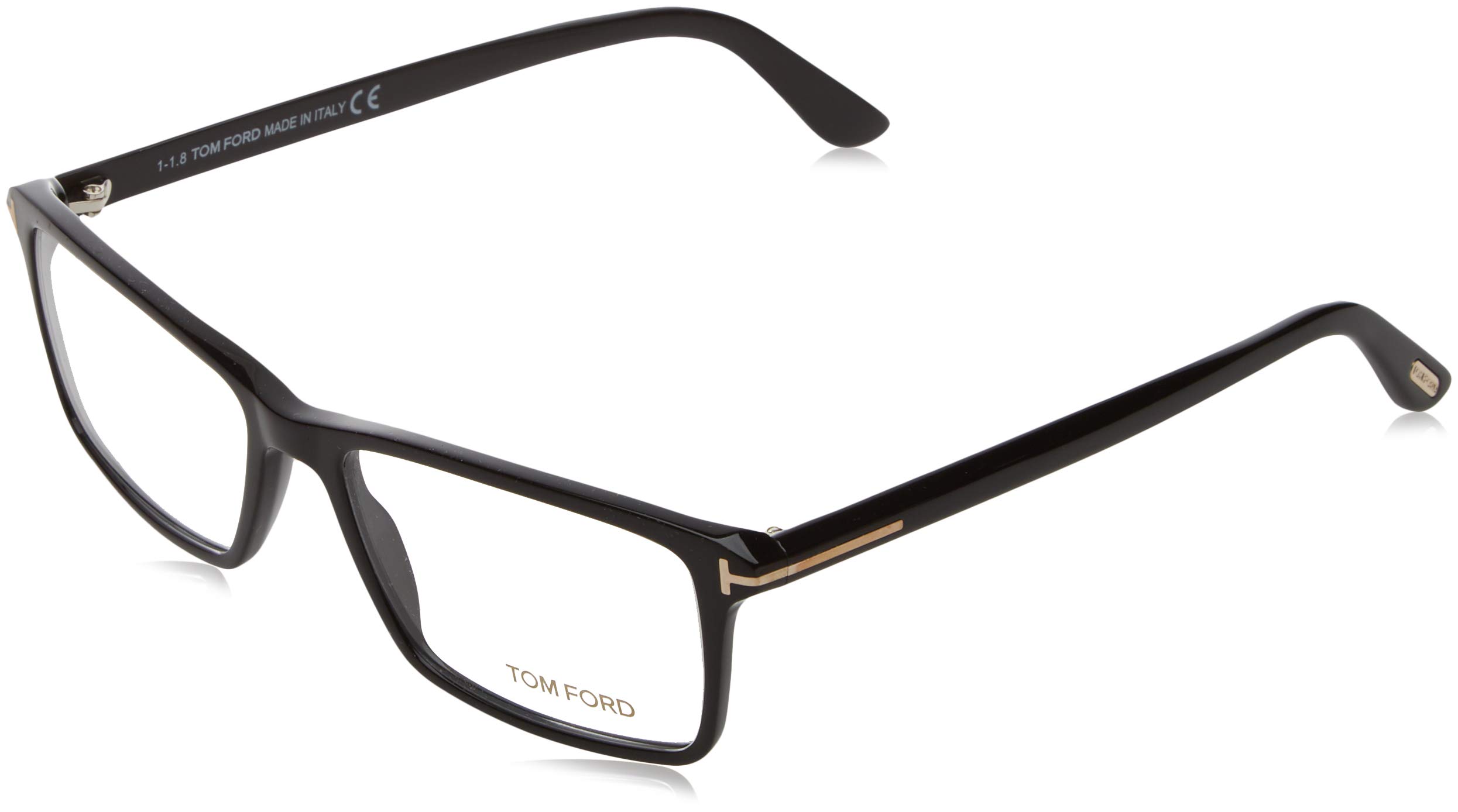 TOM FORD Men's TF 5408 001 Black Clear Rectangular Eyeglasses 56mm, Shiny Black, Shiny Rose Gold "T" Logo, 56/16/145