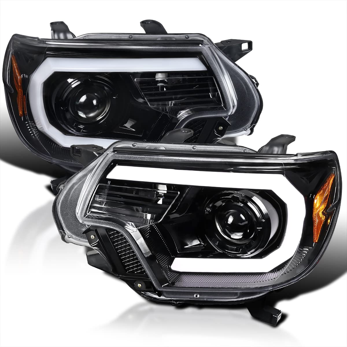 Spec-D Tuning Barra de luz LED, carcasa color negro azabache, faros delanteros de proyector compatibles con Toyota Tacoma 2012-2015, conjunto de faros delanteros izquierdo + derecho