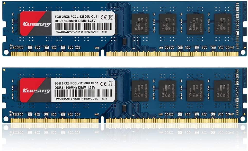 Kuesuny 16GB Kit (8GBX2) DDR3L-1600 Udimm, PC3L-12800/PC3L-12800U 8GB CL11 240 Pin 2RX8 Dual Rank Non ECC Unbuffered 1.35V/1.5V Desktop Computer Memory Ram Module Upgrade