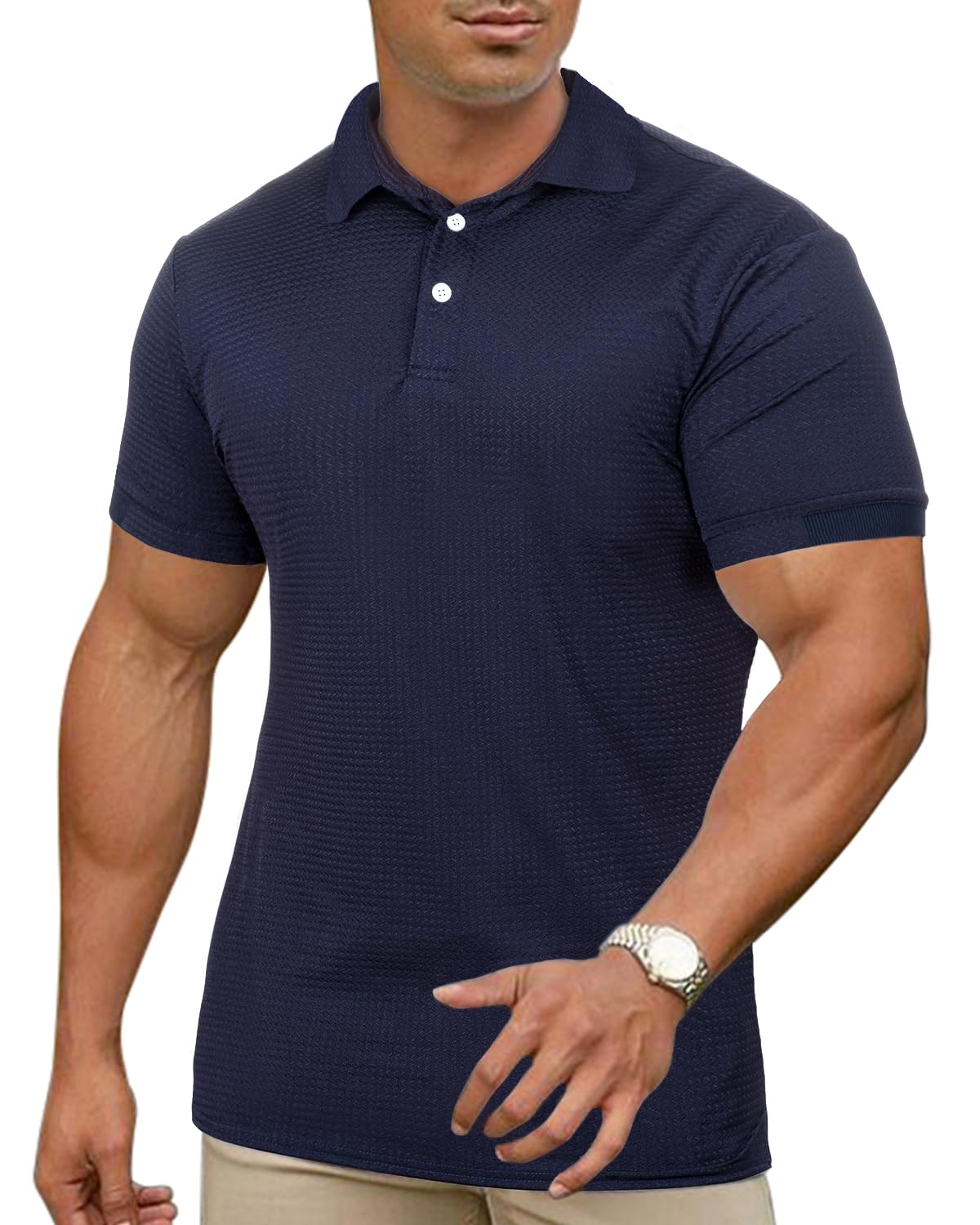 KAWATA Men's Muscle Polo Shirts Dry Fit Short Sleeve Stretch Slim Fit T Shirts Workout Golf Shirt