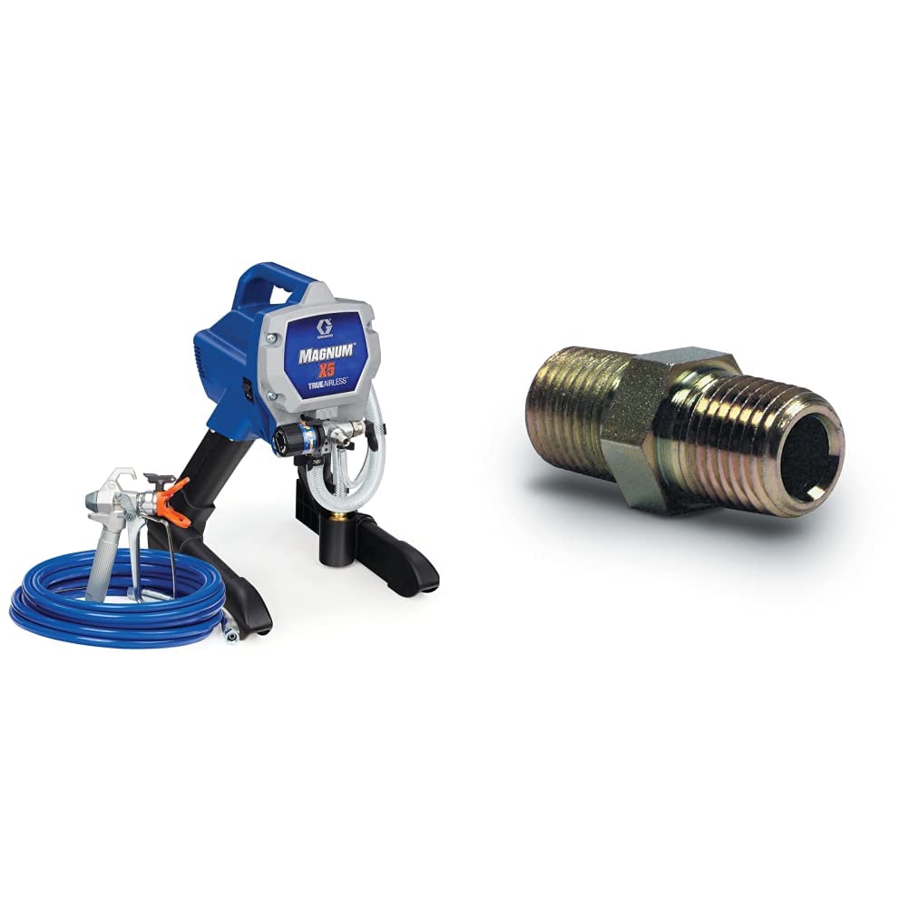 Graco Magnum 262800 X5 Stand Airless Paint Sprayer, Blue & 243025 Hose Connector, 1/4" x 1/4"