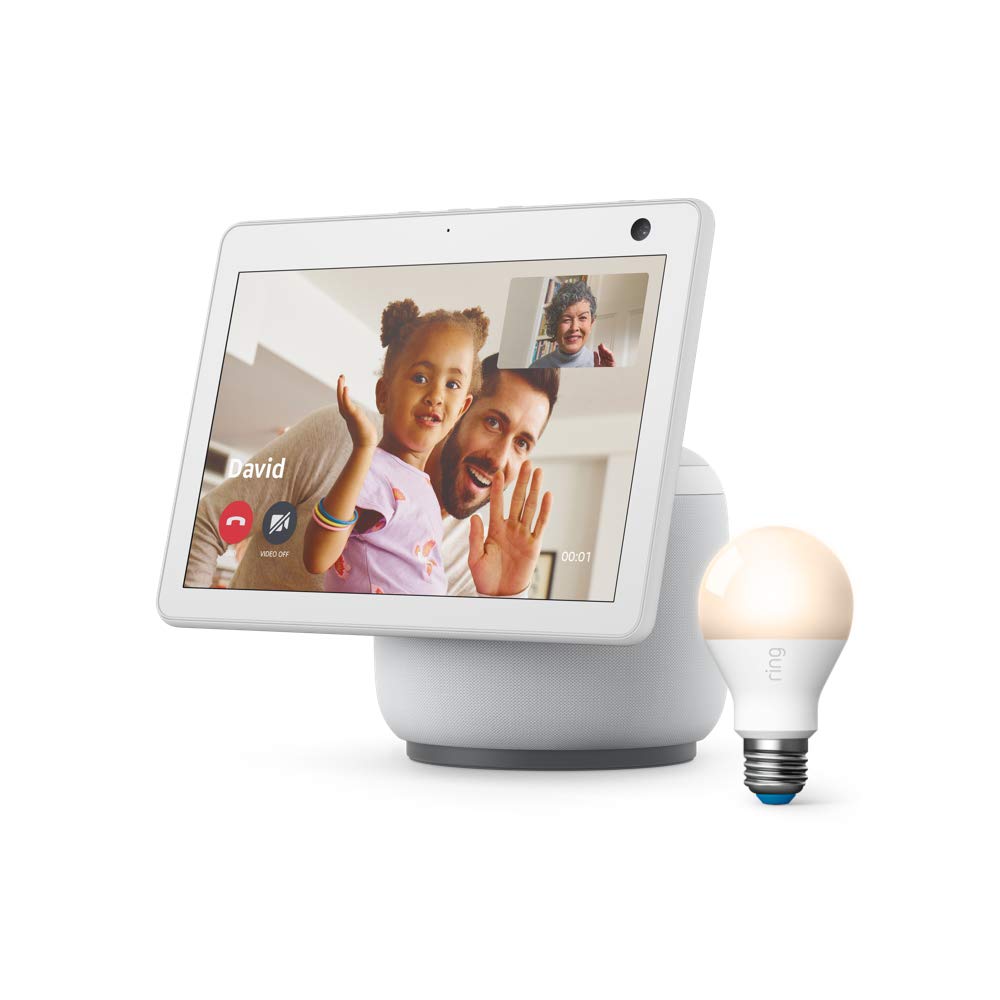 All-new Echo Show 10 (3rd Gen) - Glacier White - bundle with Ring A19 Smart LED Bulb