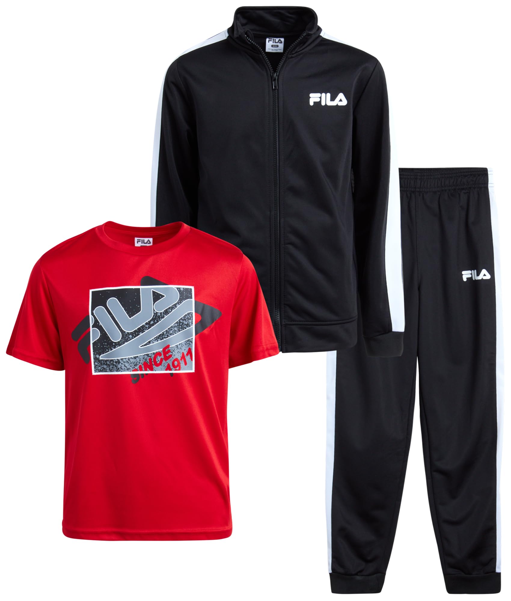 Fila Boys Active Tracksuit Set - 3 Piece Performance Tricot Sweatshirt, Jogger Sweatpants, Shirt - Activewear for Boys (8-12)