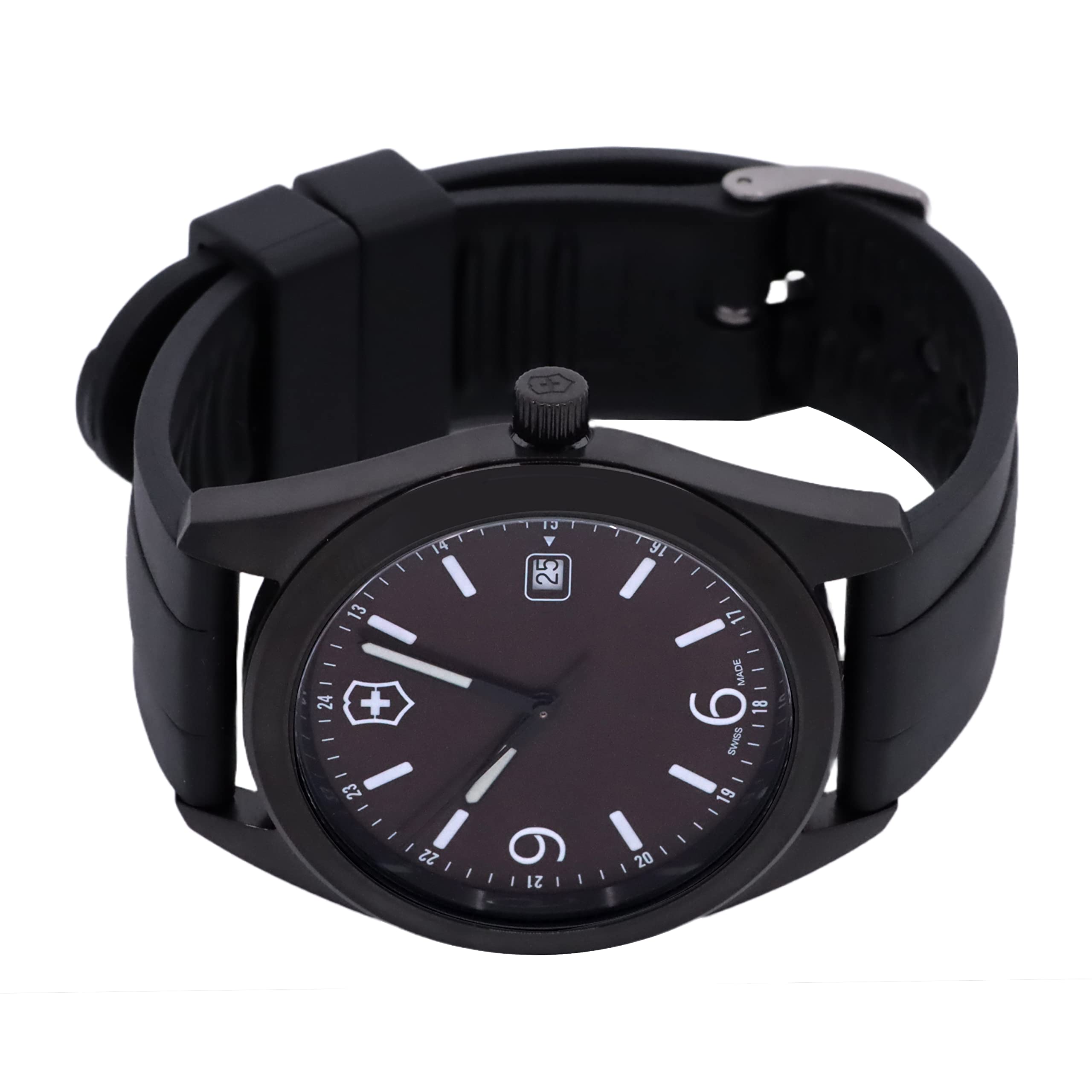 Victorinox Reloj suizo de la correa sintética negra de la guarnición PVD de los hombres del ejército 26077.CB, Negro con esfera marrón, Movimiento de cuarzo