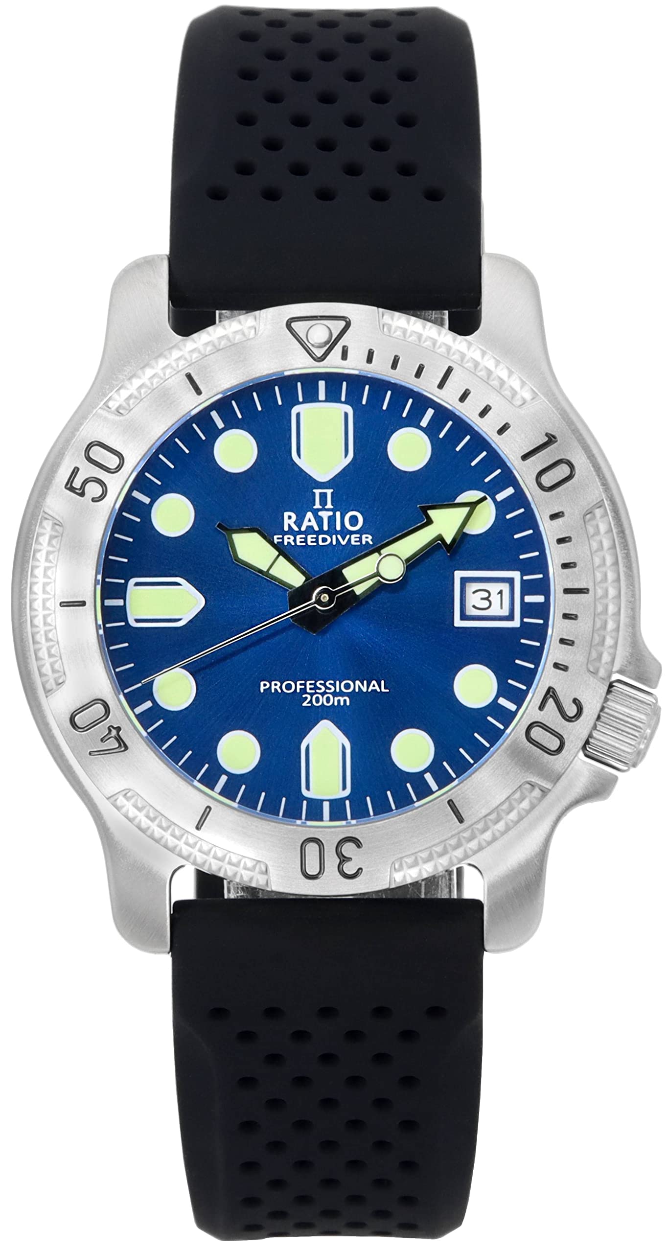 RATIO FreeDiver - Reloj de buceo profesional con cristal de zafiro y cuarzo, resistente al agua, 656.2 ft, reloj de buceo para hombre, Negro -, Buzo