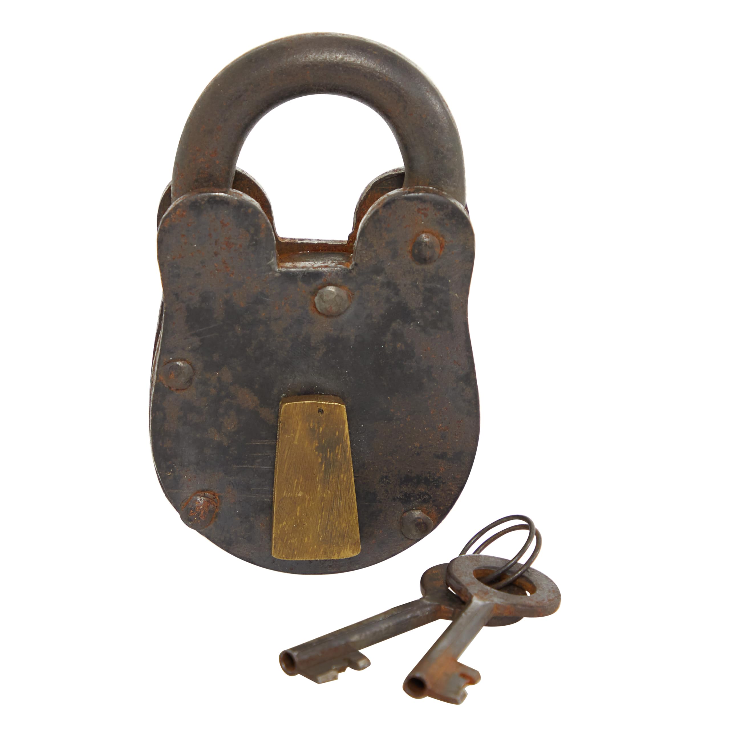 Deco 79 Brass Solid Lock And Key, 4" x 1" x 7", Gray