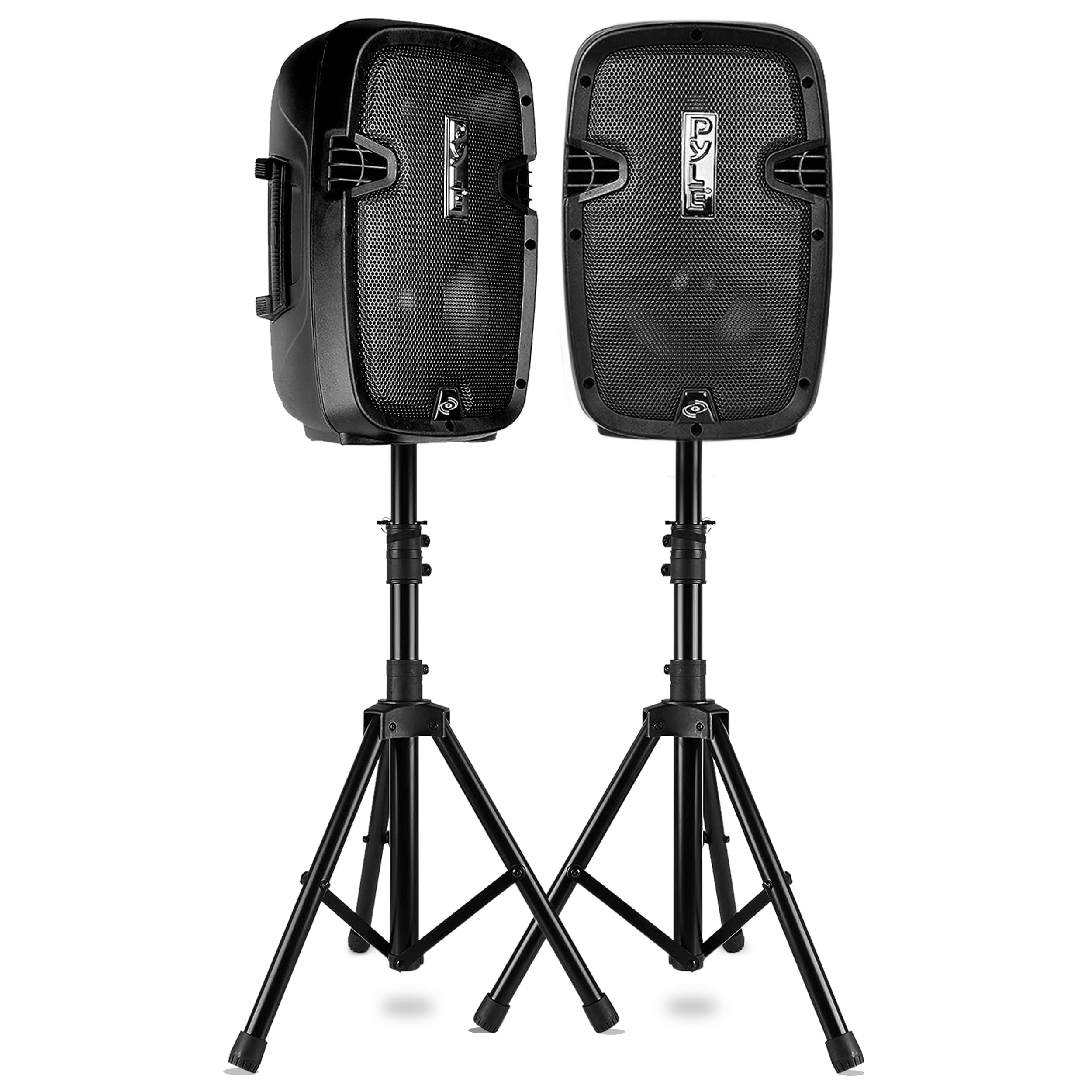 Pyle Wireless Portable PA system - 1000W High Powered Bluetooth Compatible Active + Passive Pair Outdoor Sound Speakers w/ USB SD MP3 AUX - 35mm Mount, 2 Stand, Microphone, Remote - Pyle PPHP1049KT
