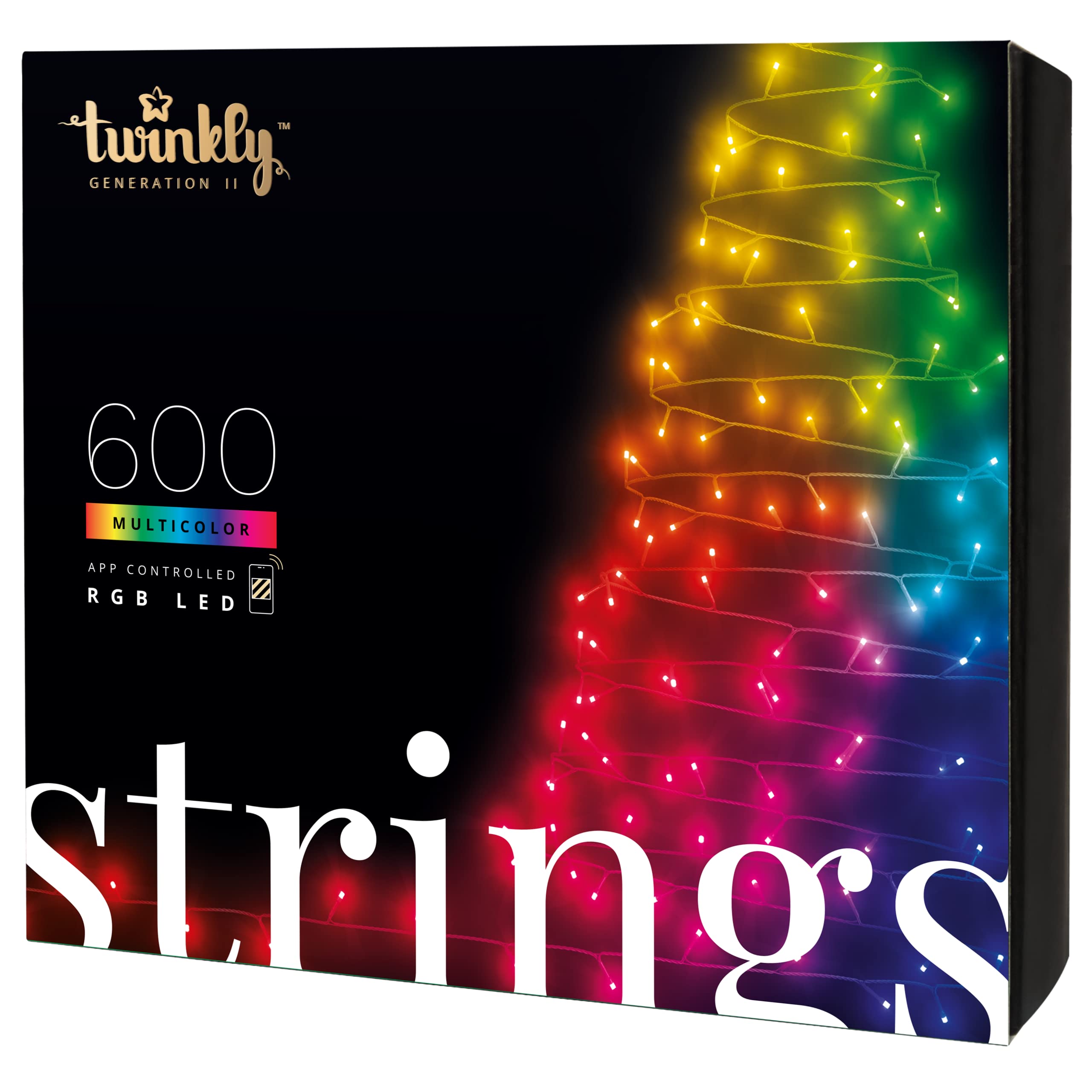 Twinkly Strings – App-Controlled LED Christmas Lights with 600 RGB (16 Million Colors) LEDs. 157.5 feet. Green Wire. Indoor and Outdoor Smart Lighting Decoration