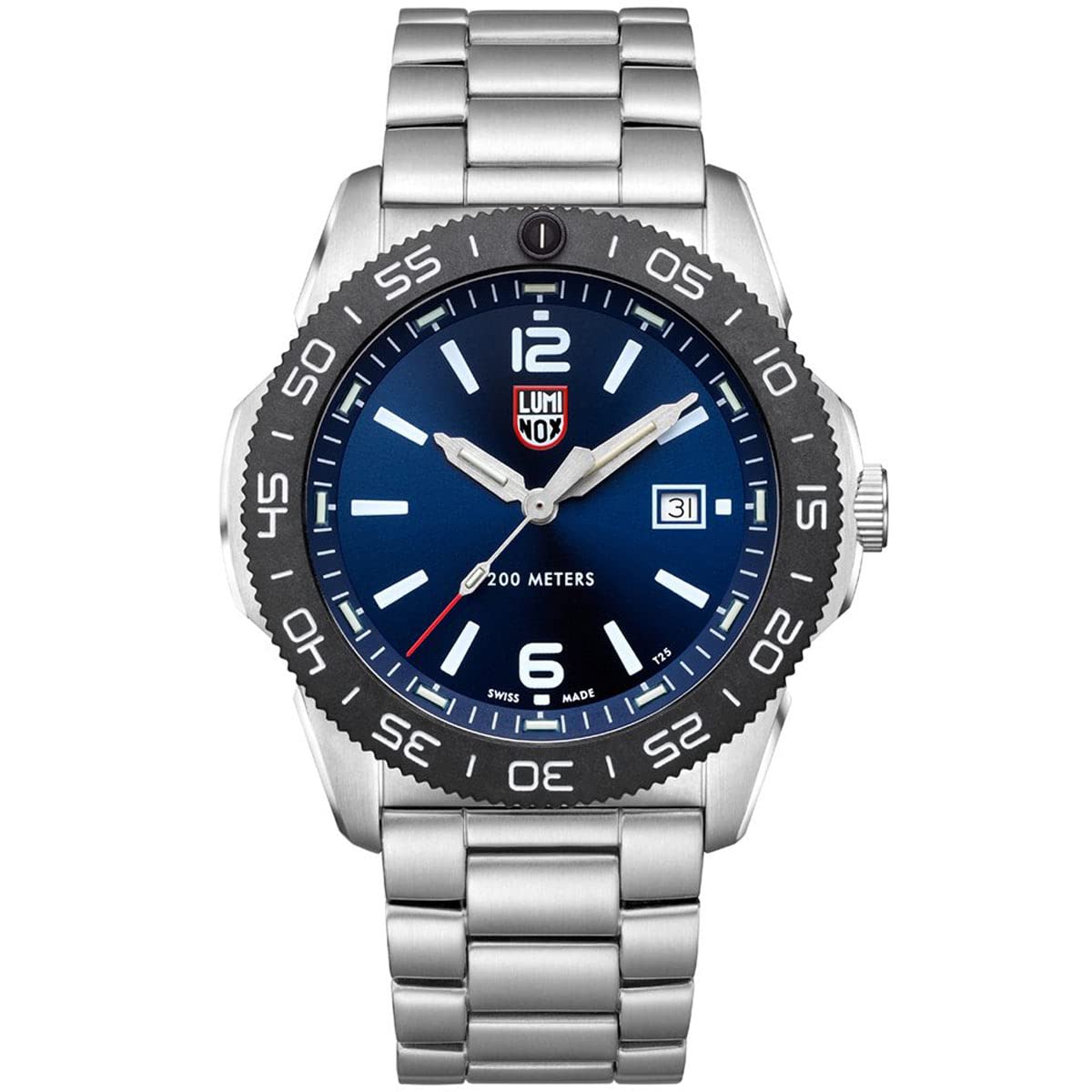 Luminox Navy Seal Pacific Diver 3120 Series Reloj analógico de cuarzo de acero inoxidable plateado con banda de ostra azul, Plateado/Azul/Negro, Reloj analógico, buceador