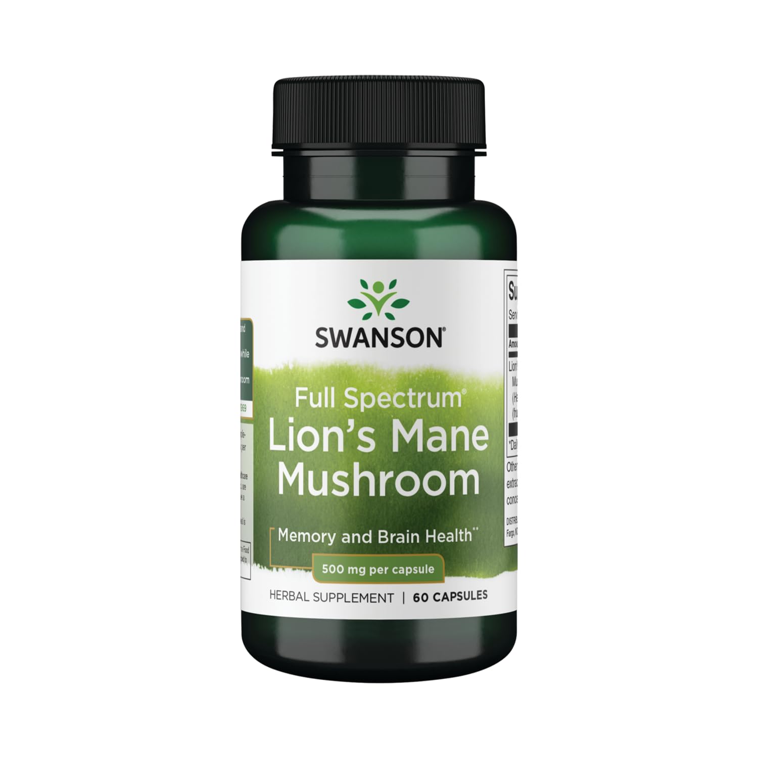 Swanson Lion's Mane Mushroom Capsules - 500 mg Each, 60 Capsules - Herbal Supplement Supporting Cognitive Function