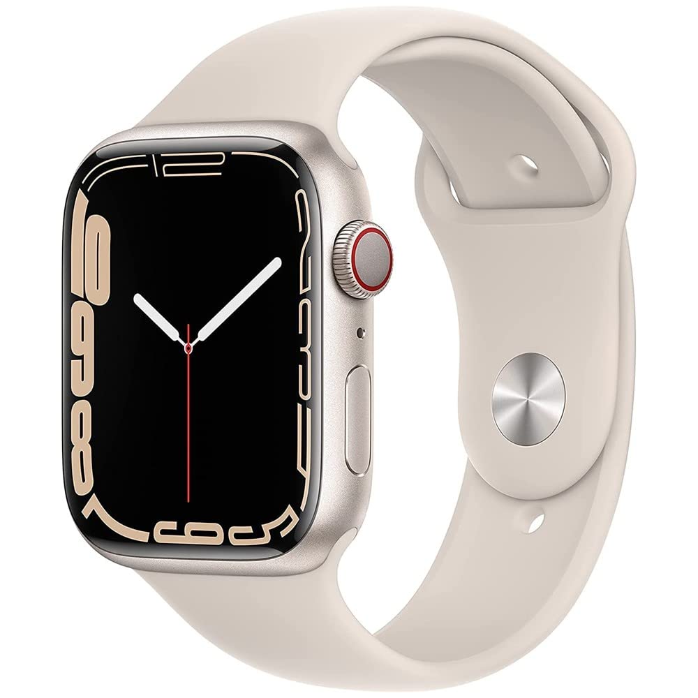 Apple Watch Series 7 (GPS + Cellular, 45 MM) Starlight Aluminum Case with Starlight Sport Band (Renewed)