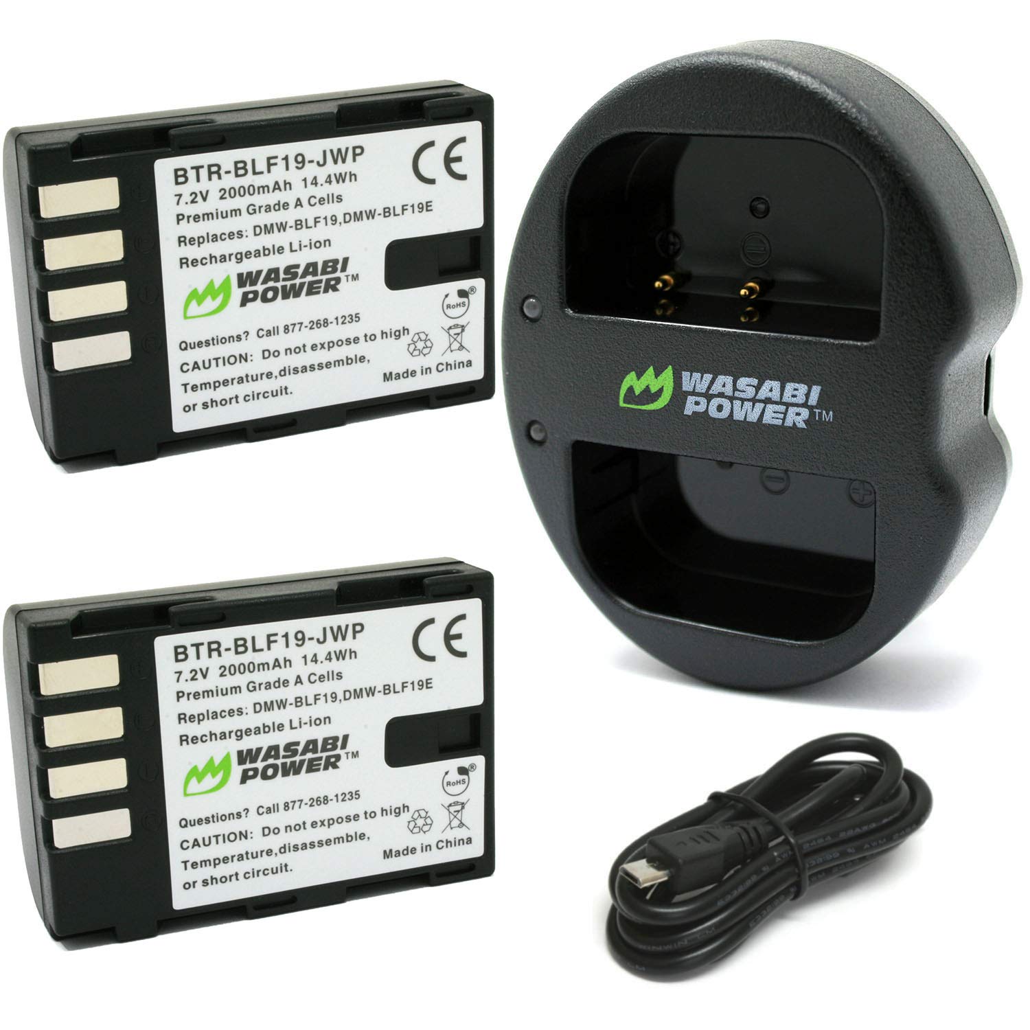 Wasabi Power Battery (2-Pack) and Dual USB Charger for Panasonic DMW-BLF19 and Panasonic Lumix DMC-GH3, DMC-GH4, DC-GH5, DC-GH5S, DC-G9