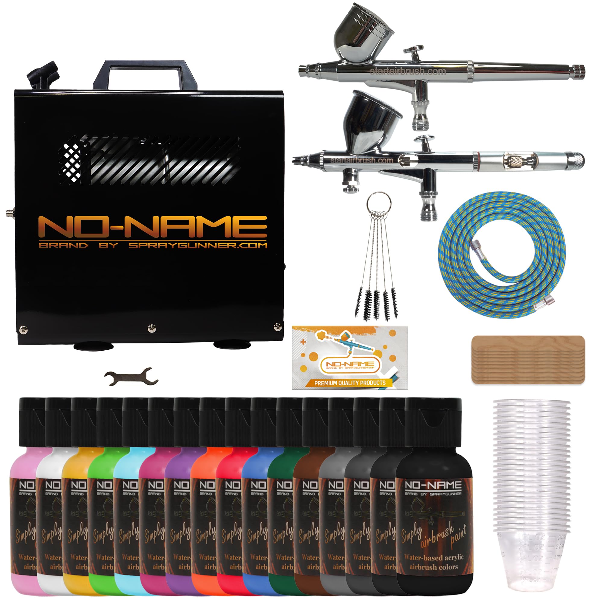 NO-NAME Brand. Airbrush Kit with Master Blaster II Compressor, Dual Action for Art, Tattoos, Cake Decor, Makeup, Nail Art - Includes Water-Based Acrylic Paints (Ultimate kit)
