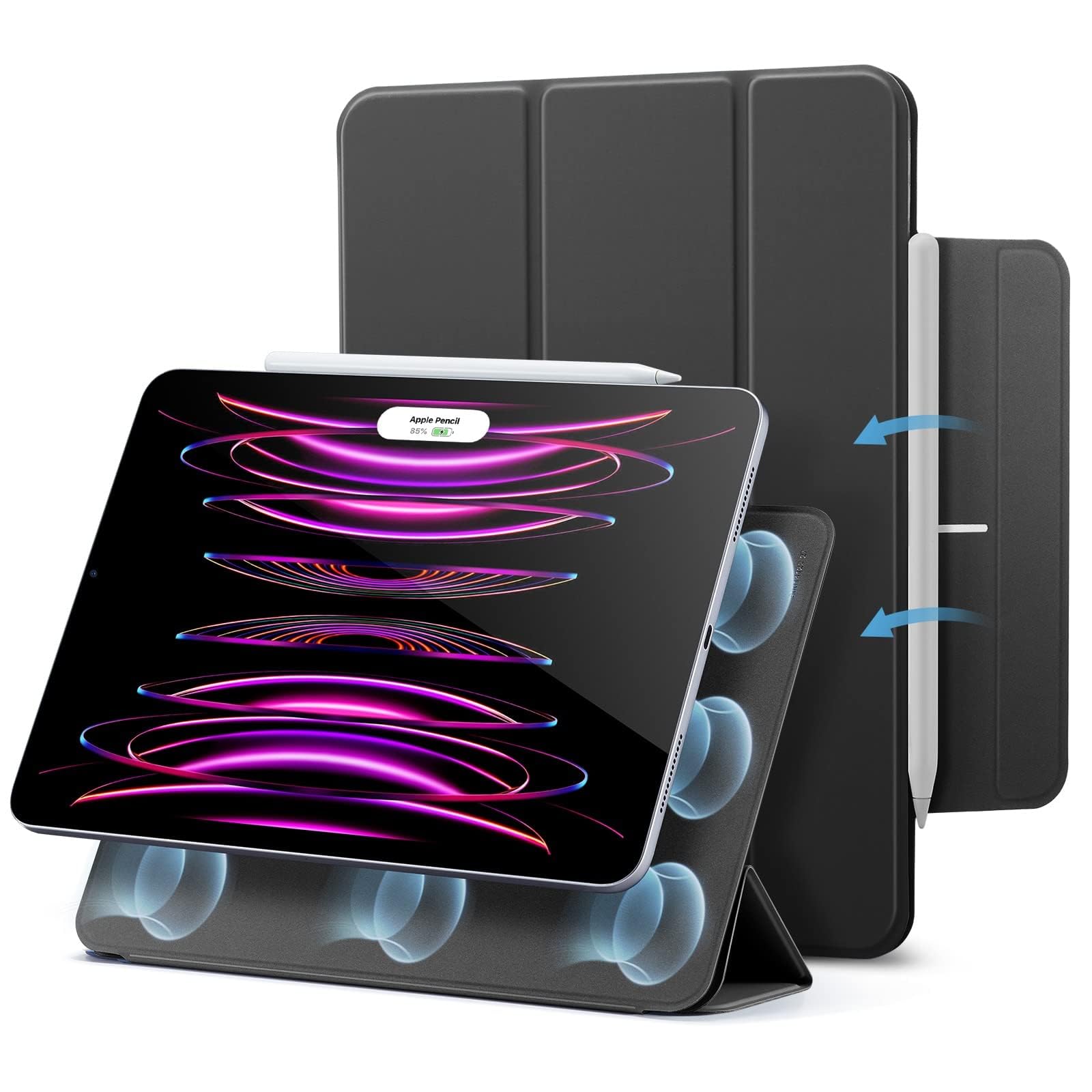 ESR for iPad Pro 12.9 Case, iPad Pro 12.9 Inch Folio Case (2022/2021/2020, 6th/5th/4th Gen), Convenient Magnetic Attachment, 2-Way Stand, Full Pencil 2 Support, Rebound Magnetic Case, Black