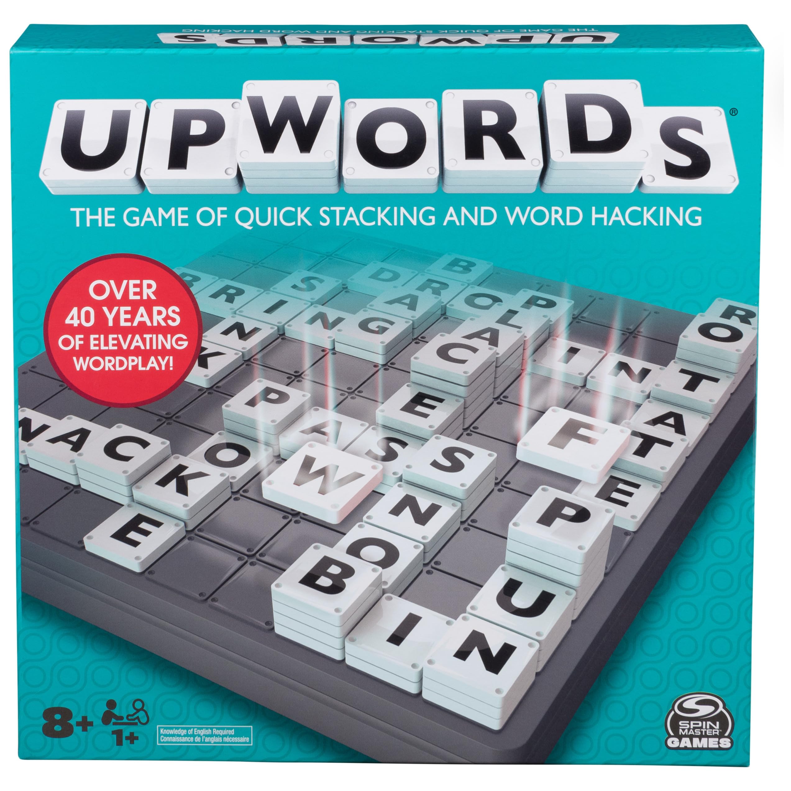 Upwords, Word Game with Stackable Letter Tiles & Rotating Game Board Games for Family Game Night Family Games, for Adults and Kids Ages 8 and up