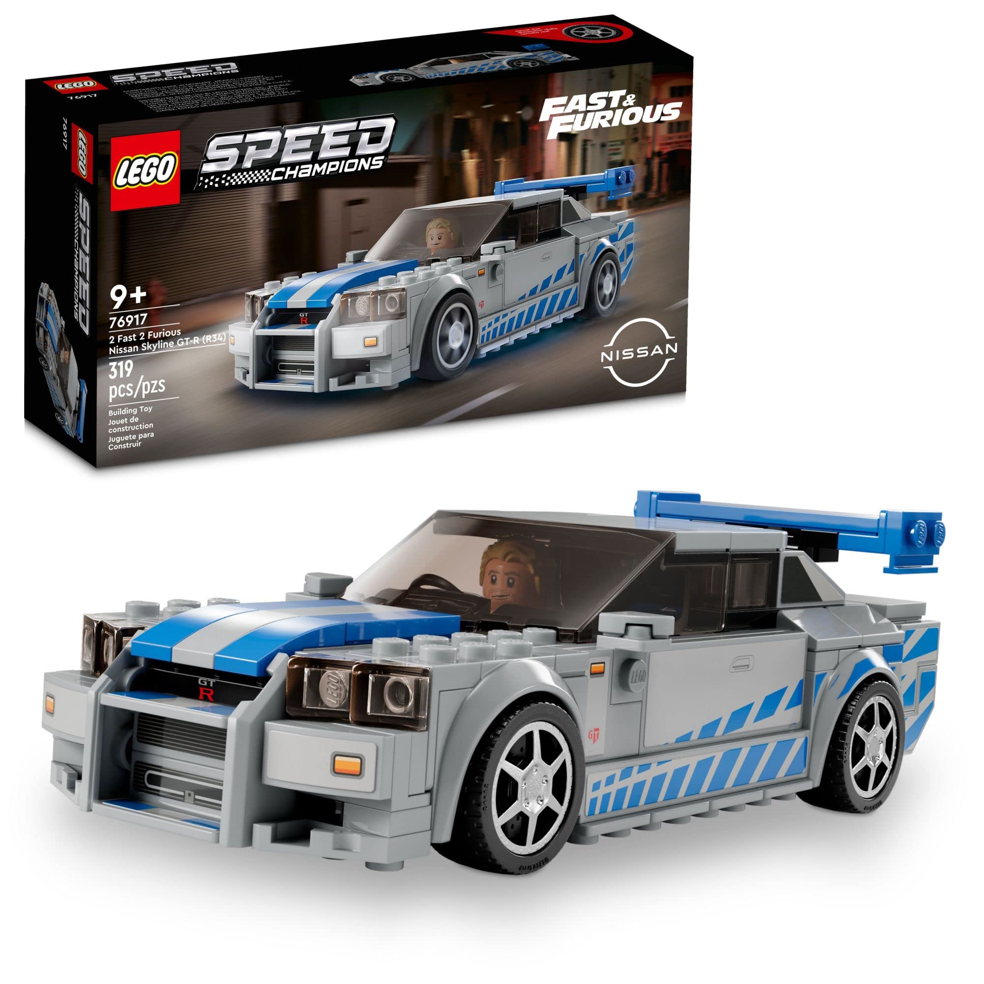 LEGO Speed Champions 2 Fast 2 Furious Nissan Skyline GT-R (R34) 76917 Race Car Toy Model Building Kit, Collectible with Racer Minifigure, 2023 Set for Kids