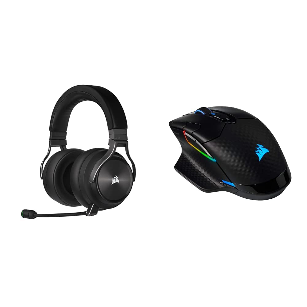 CORSAIR Virtuoso RGB Wireless XT High-Fidelity Gaming Headset with Bluetooth and Spatial Audio - Works with Mac, PC, PS5, PS4, Xbox - Slate & Dark Core RGB Pro SE, Wireless FPS/MOBA Gaming Mouse