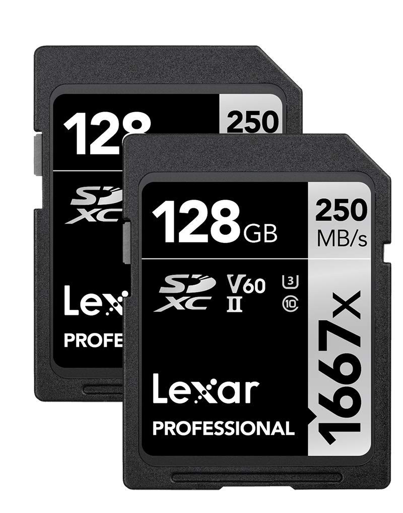 Lexar Professional 1667x 128GB (2-Pack) SDXC UHS-II Cards, Up To 250MB/s Read, for Professional Photographer, Videographer, Enthusiast (LSD128CBNA16672)