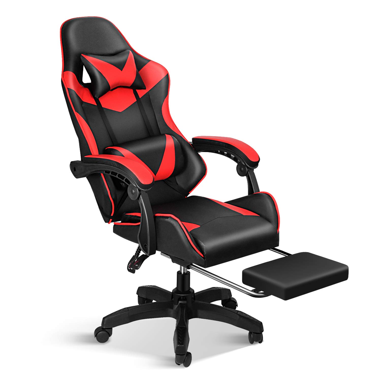 Gaming Chair Office Chair High Back Computer Chair Leather Desk Chair Mesh Ergonomic Adjustable Swivel Task Chair with Headrest and Lumbar Support, 400lb Capacity,Red