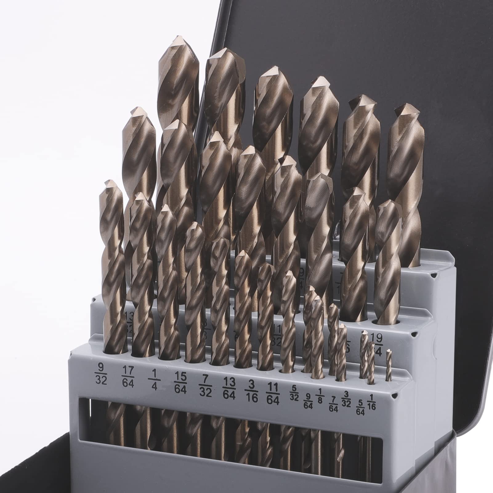 Yougfin Cobalt Drill Bit Set, 29Pcs Durable M35 HSS Drill Bits, Laser Engraved Number, Straight Round Handle, 2-Flute Form Drill Bit for Titanium Alloy, Stainless Steel,Soft Metal