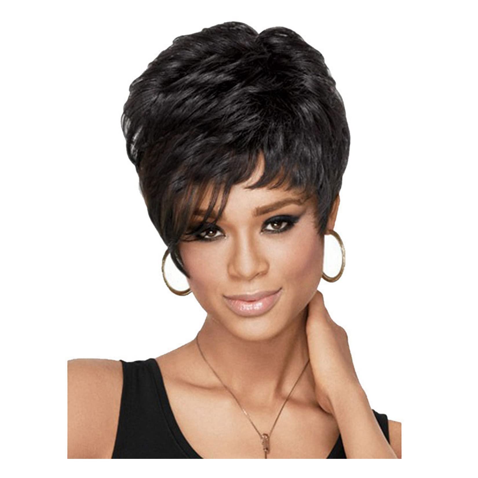 Women's Black Short Curly Hair Wig with Bangs Afro Black Wig Chemical Fiber Hair 15cm 1pcs for Daily Life Party