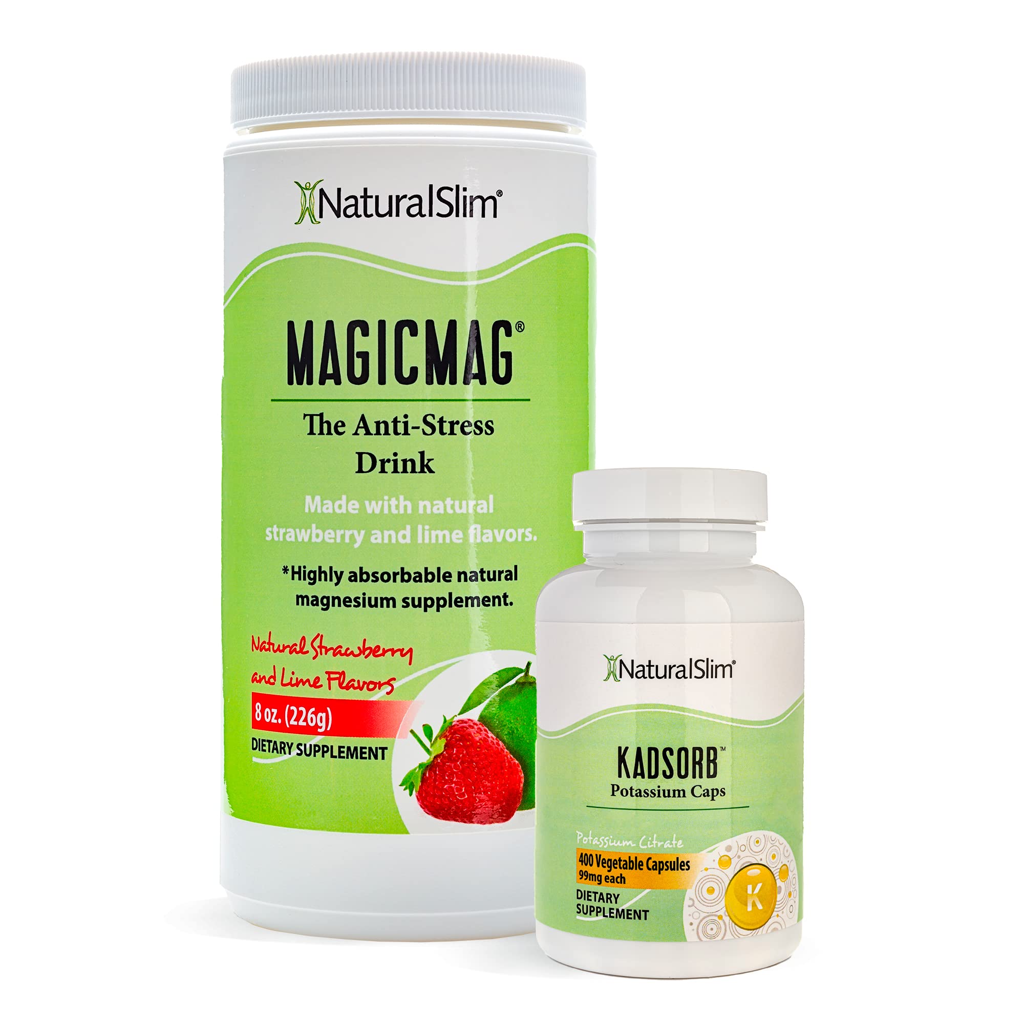Naturalslim Dynamic Duo - Magicmag Anti Stress Drink Magnesium Powder & Kadsorb Potassium Caps Electrolyte Balance Normal PH & Blood Pressure Support - Natural Aid to a Slow Metabolism
