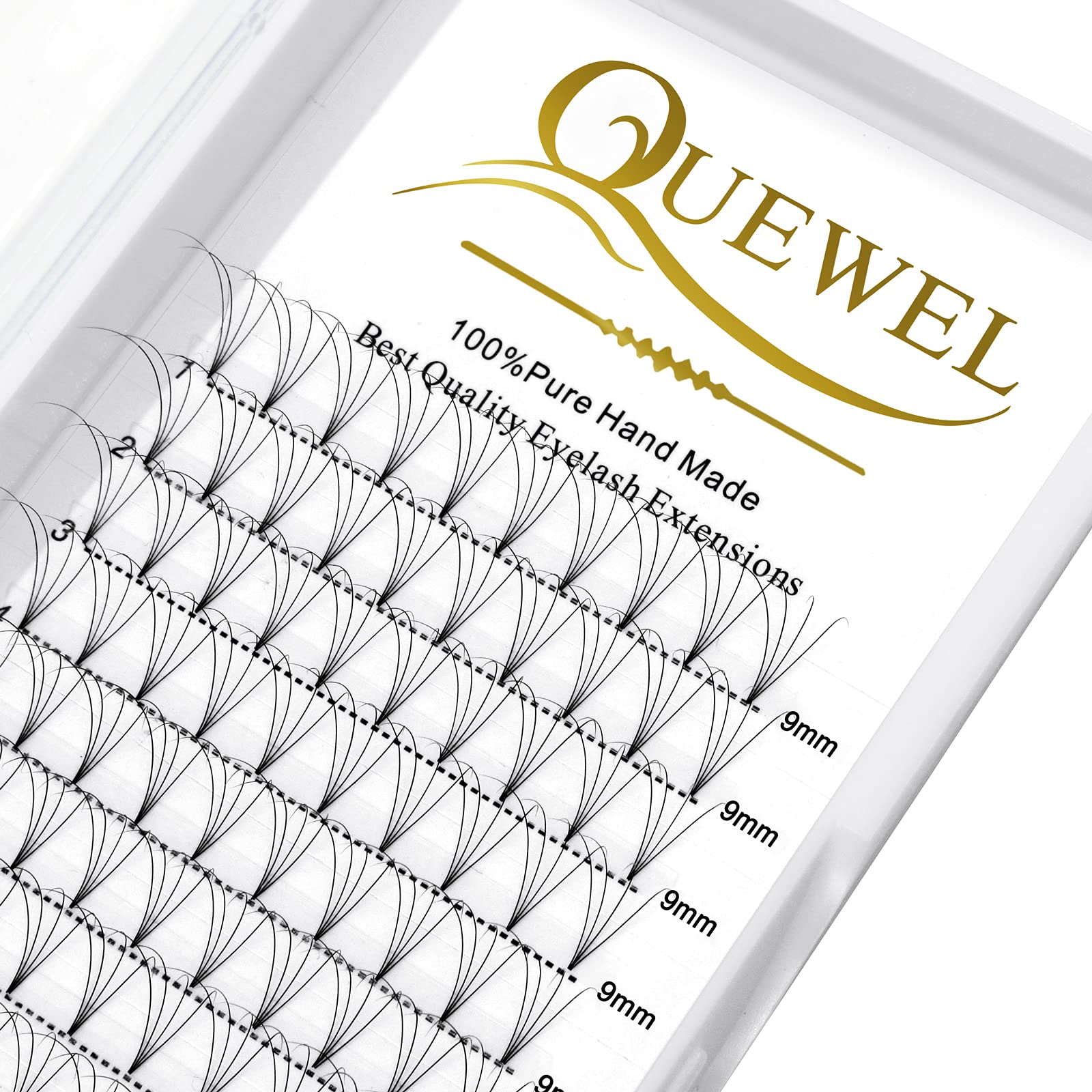 QUEWEL Volume Lash Extensions 4D 0.07mm C Curl 9mm Short Stem Premade Fans Soft|Optinal 3D|4D|5D|6D|7D|8D 0.07/0.10mm C/D 8-20mm Mix-9-16mm 12-15mm 8-15mm|(4D 0.07C 9mm)