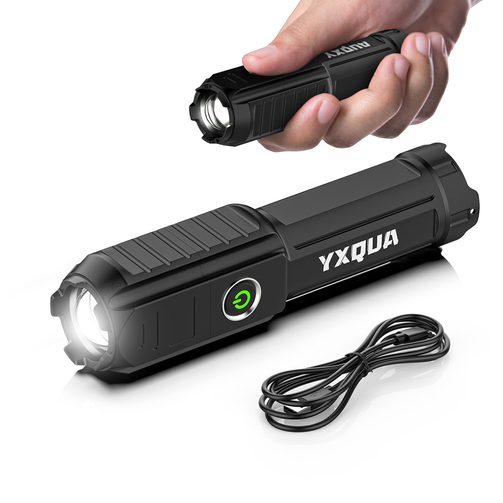 YXQUA USB Rechargeable Flashlight - Small & Bright LED Mini Flashlights, High Lumens, 4 Modes, Zoomable, The Size of Pocket Gifts for Kids (1 Pack)