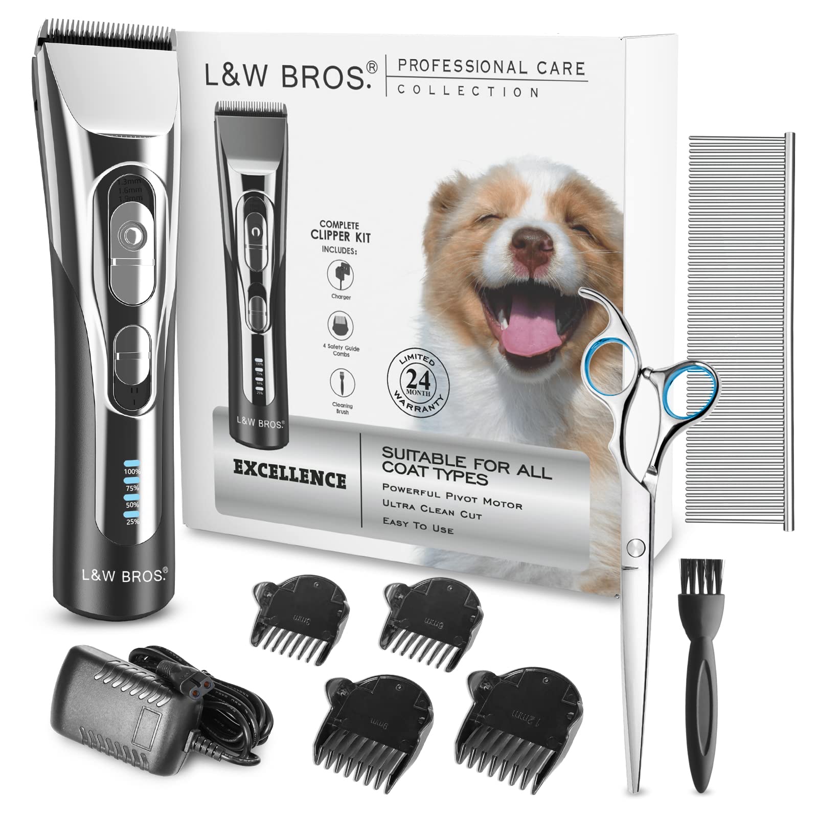 L&W BROS. Professional Dog Grooming Clippers, Cordless Dog Clippers for Grooming, Pet Clippers for Dogs Thick Hair Low Noise