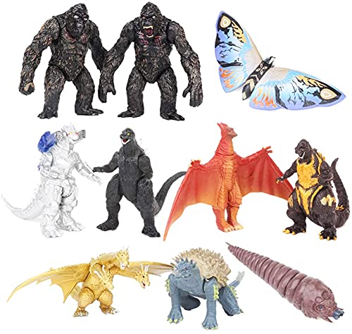 JAYKENIXO Set of 10 Action Figures King of The Monsters Dragon VS Kong Mini Monster Orangutan Playsets