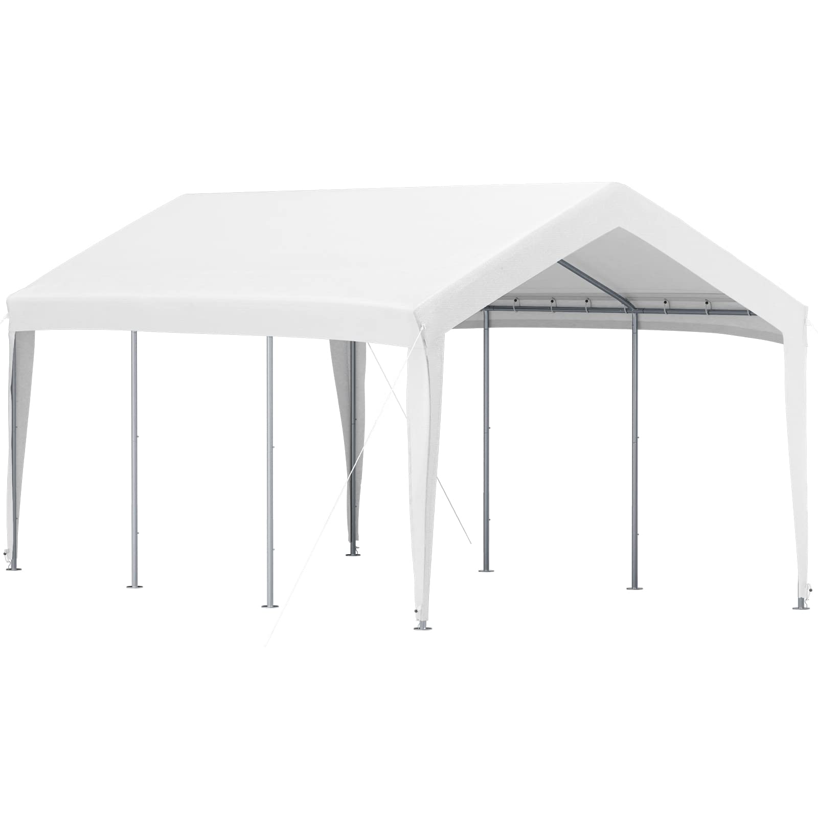 VEVOR 10 x 20 ft Carport Car Canopy, Heavy Duty Garage Shelter with 8 Legs, Car Garage Tent for Outdoor Party, Birthday, Garden, Boats, Adjustable Peak Height from 8.3 ft to 10 ft, White