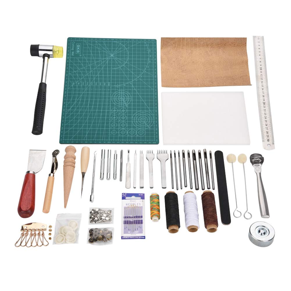 42Pcs Leather Craft Tools Leather Sewing Tools Stitching Working Stitching Groover Sewing Set for Stitching Punching Cutting Sewing
