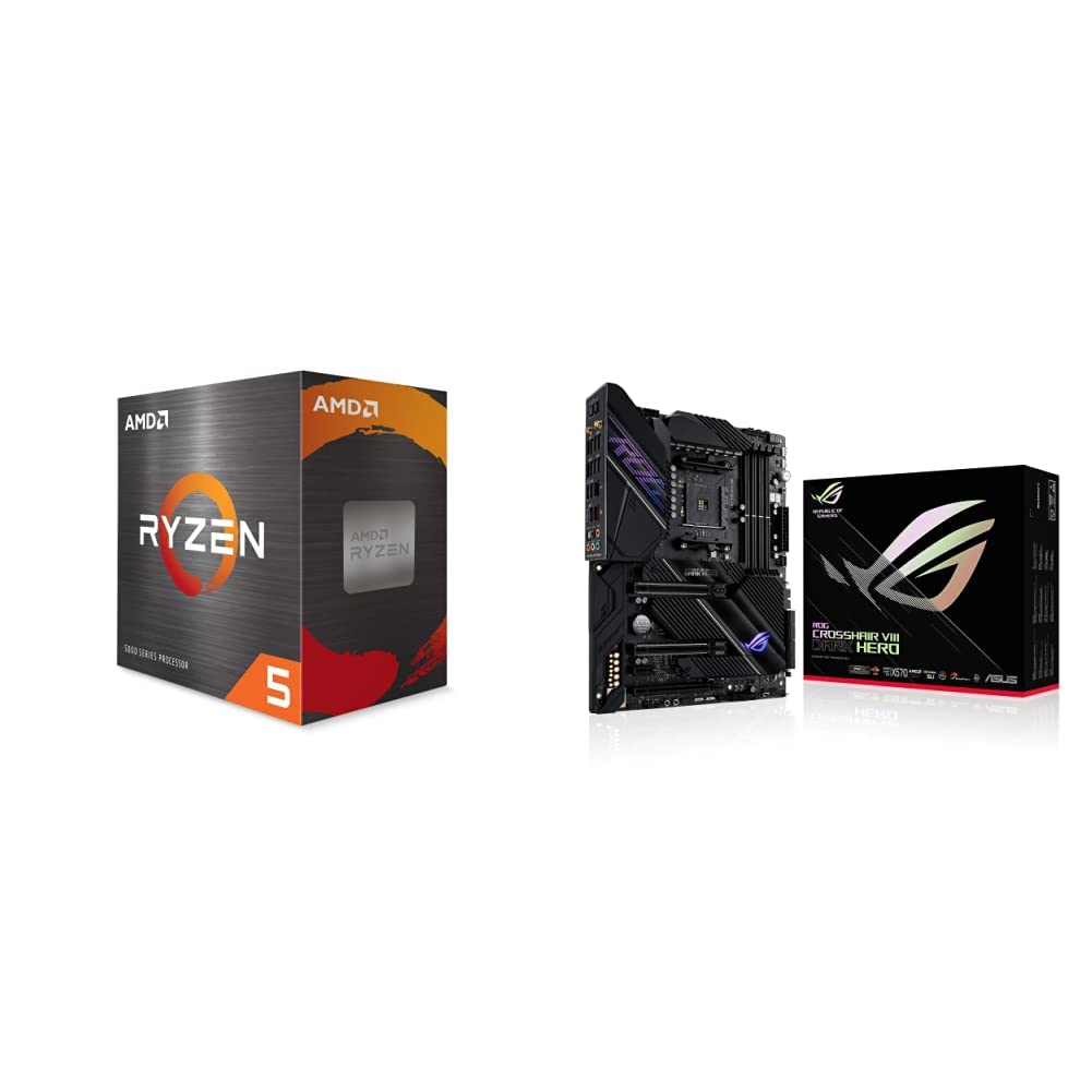 AMD Ryzen 5 5600X 6-core, 12-Thread Unlocked Desktop Processor & ASUS ROG Crosshair VIII Dark Hero AMD AM4 X570S Zen 3 Ryzen 5000 & 3rd Gen Ryzen ATX Gaming Motherboard
