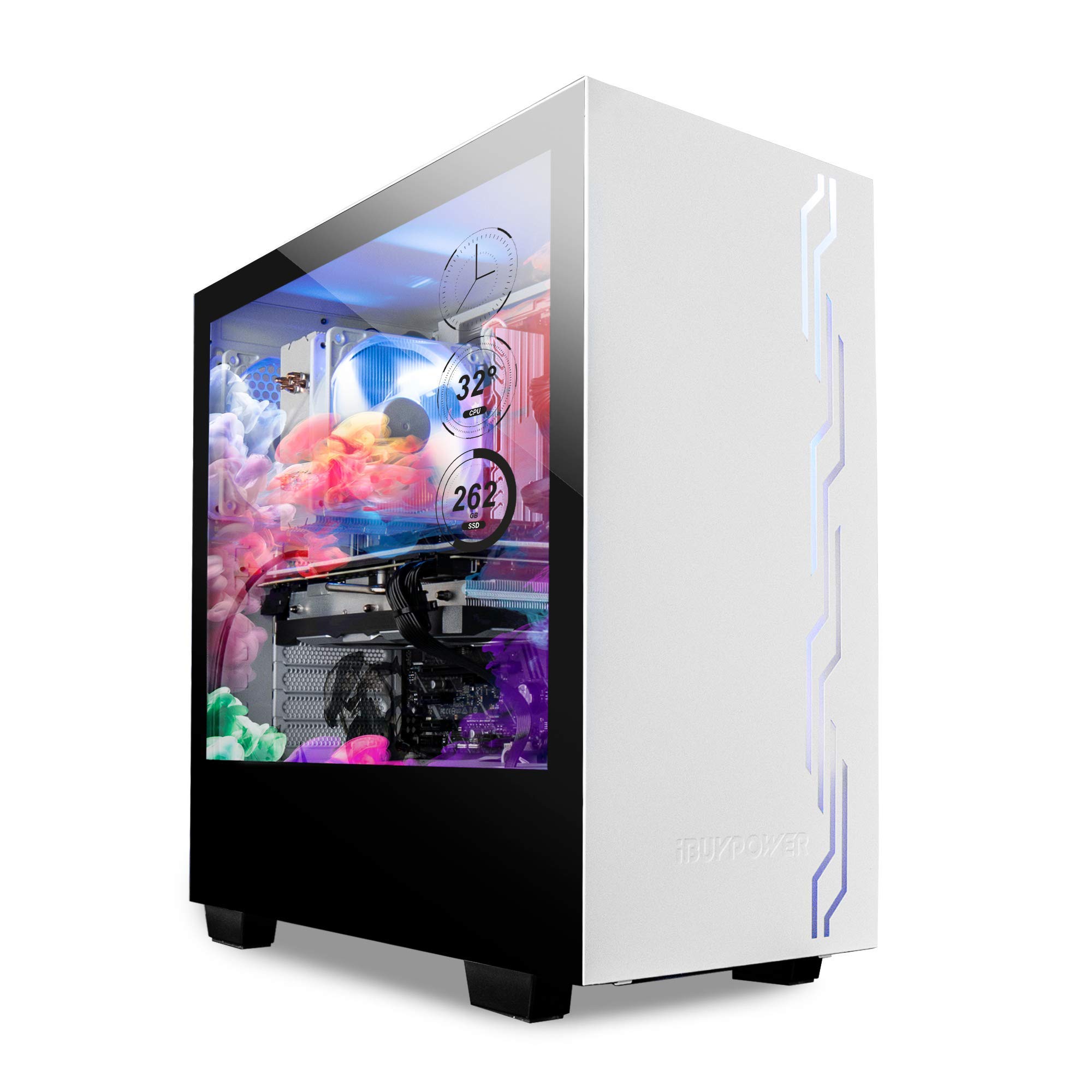 iBUYPOWER Snowblind S 19" Translucent Customizable Side-Panel LCD Display 1280 x 1024 Resolution Mid-Tower Desktop Computer Gaming Case 3 x 120 Millimeter Fans SECC Steel, White
