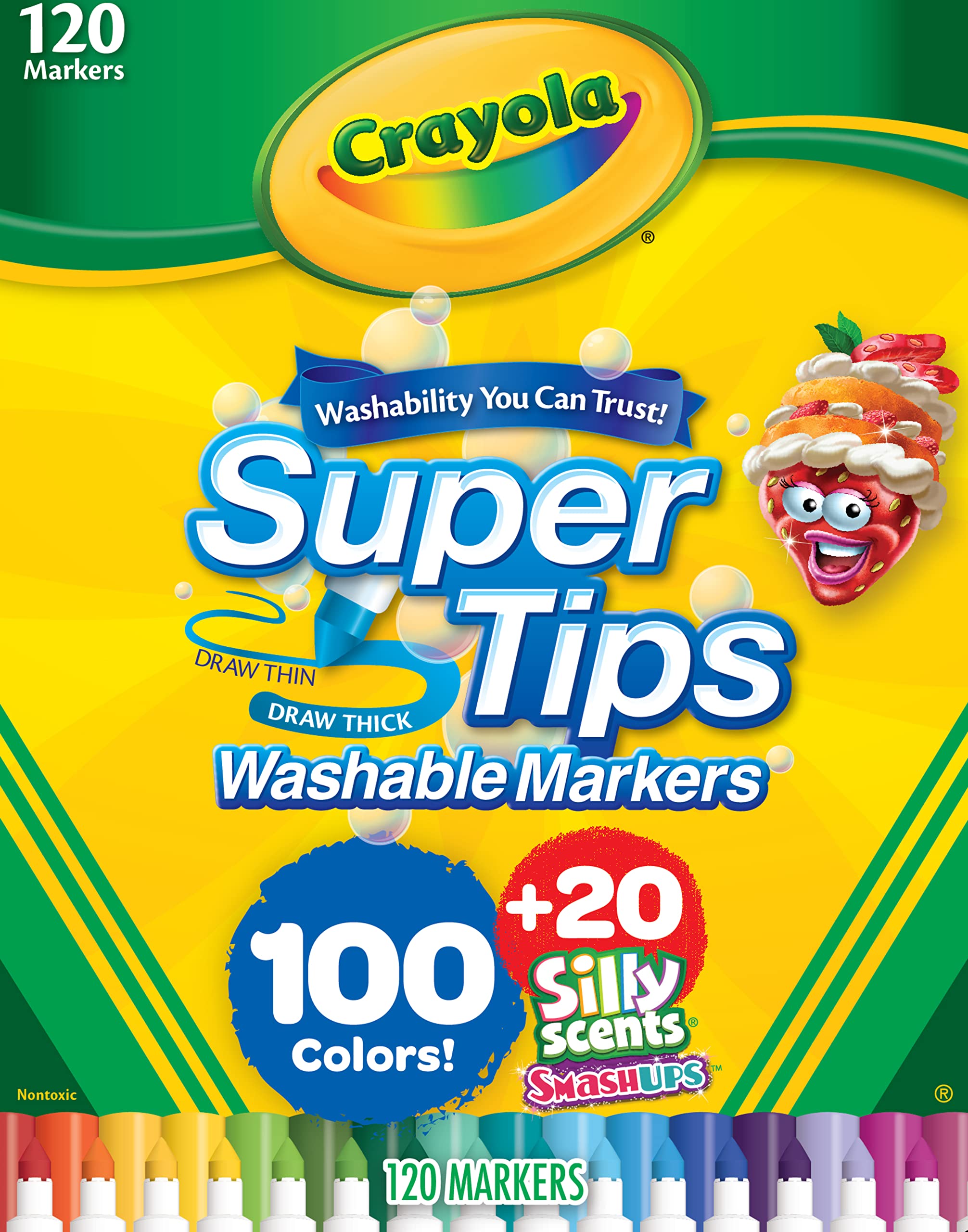 Crayola Super Tips Bulk Marker Set with Silly Scents Smash Ups, Kids Washable & Scented Markers, 120 Count, Gifts for Kids
