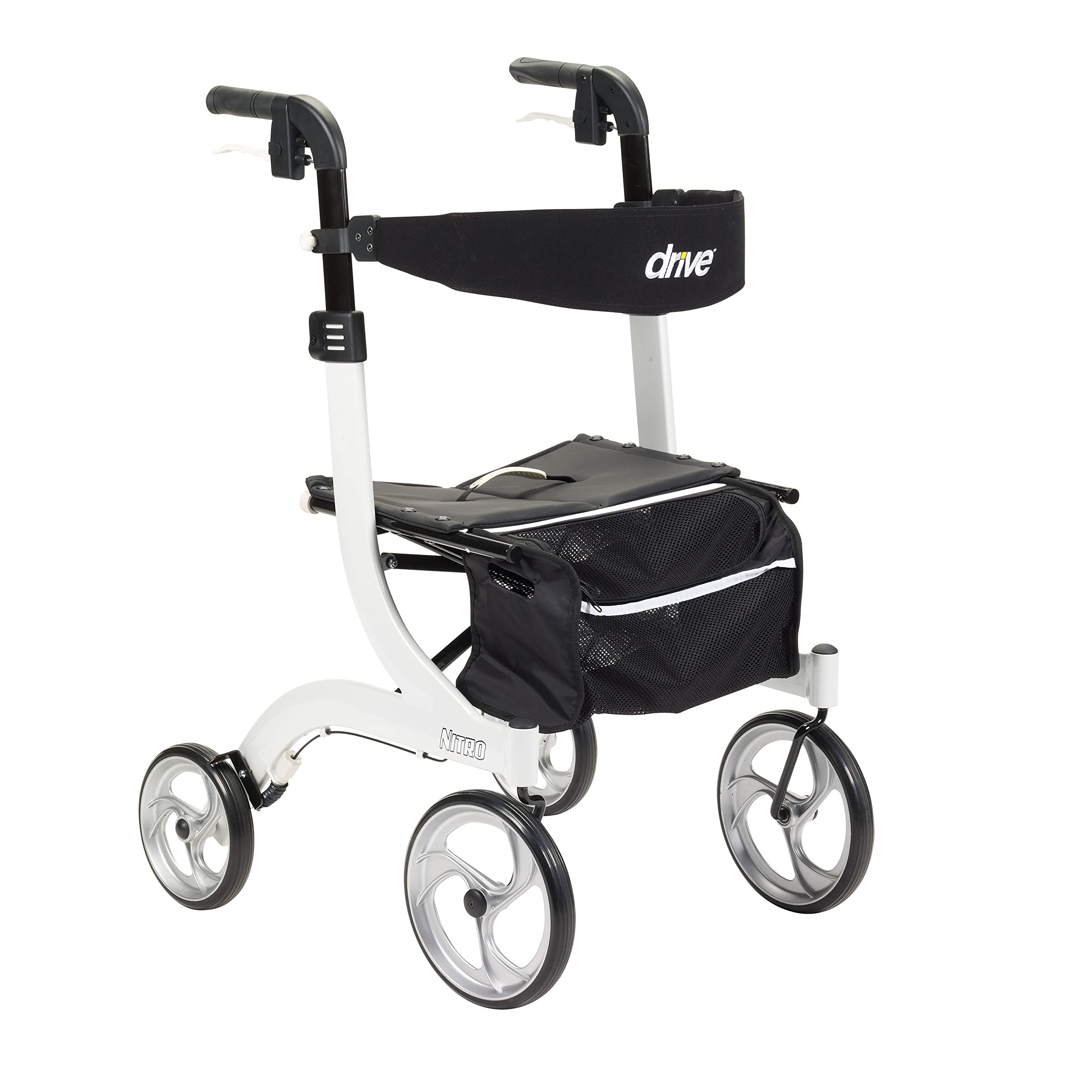 Drive Medical RTL10266WT Nitro Foldable Rollator Walker with Seat, Standard Height, White