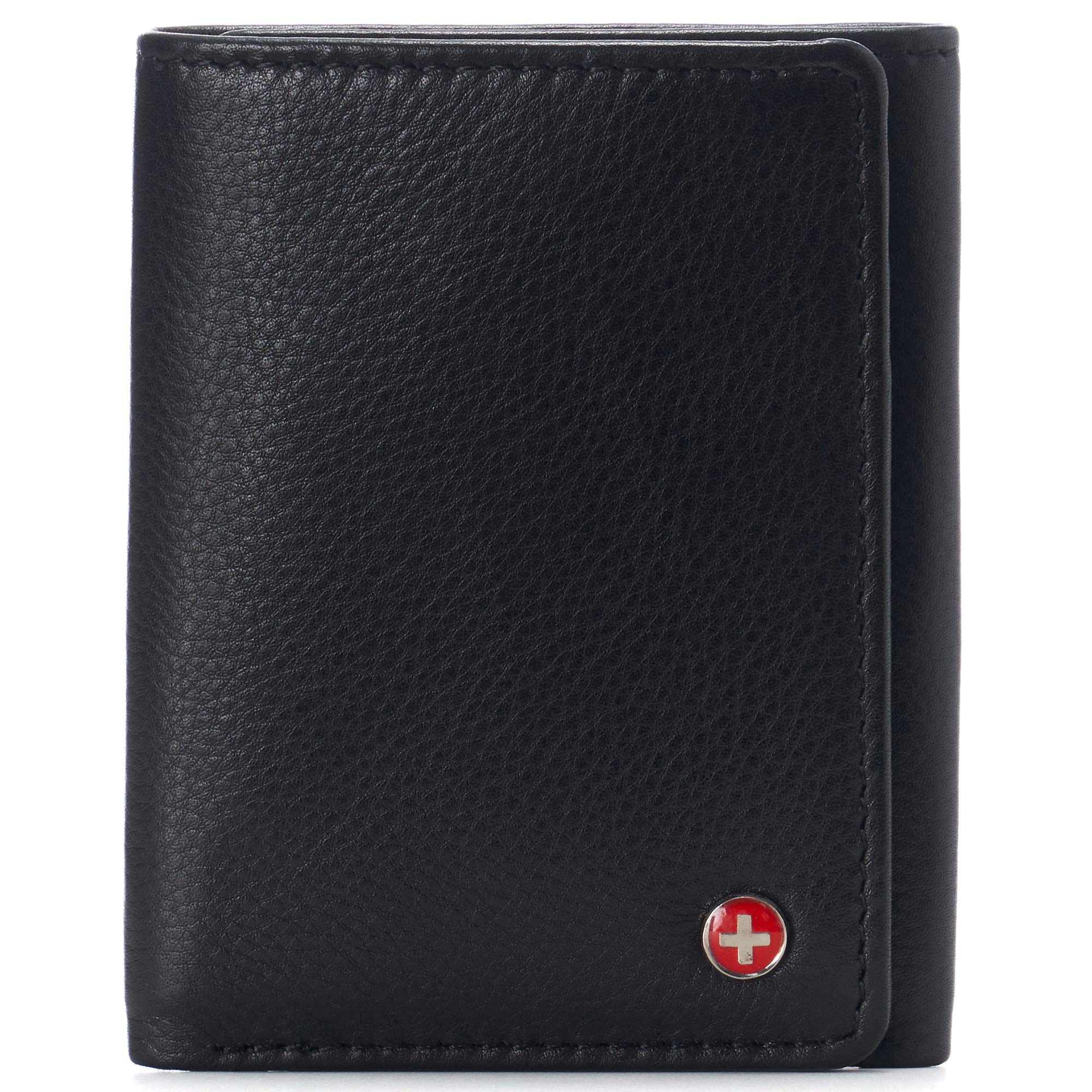 Alpine Swiss Billetera de cuero genuino para hombre Leon Trifold RFID Safe viene en una caja de regalo, Negro -