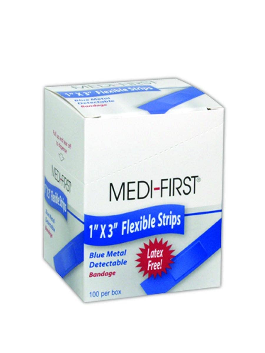 Medique MP68033 Medi-First Metal-Detectable Woven Bandage, 1" x 3", Blue (Pack of 100)