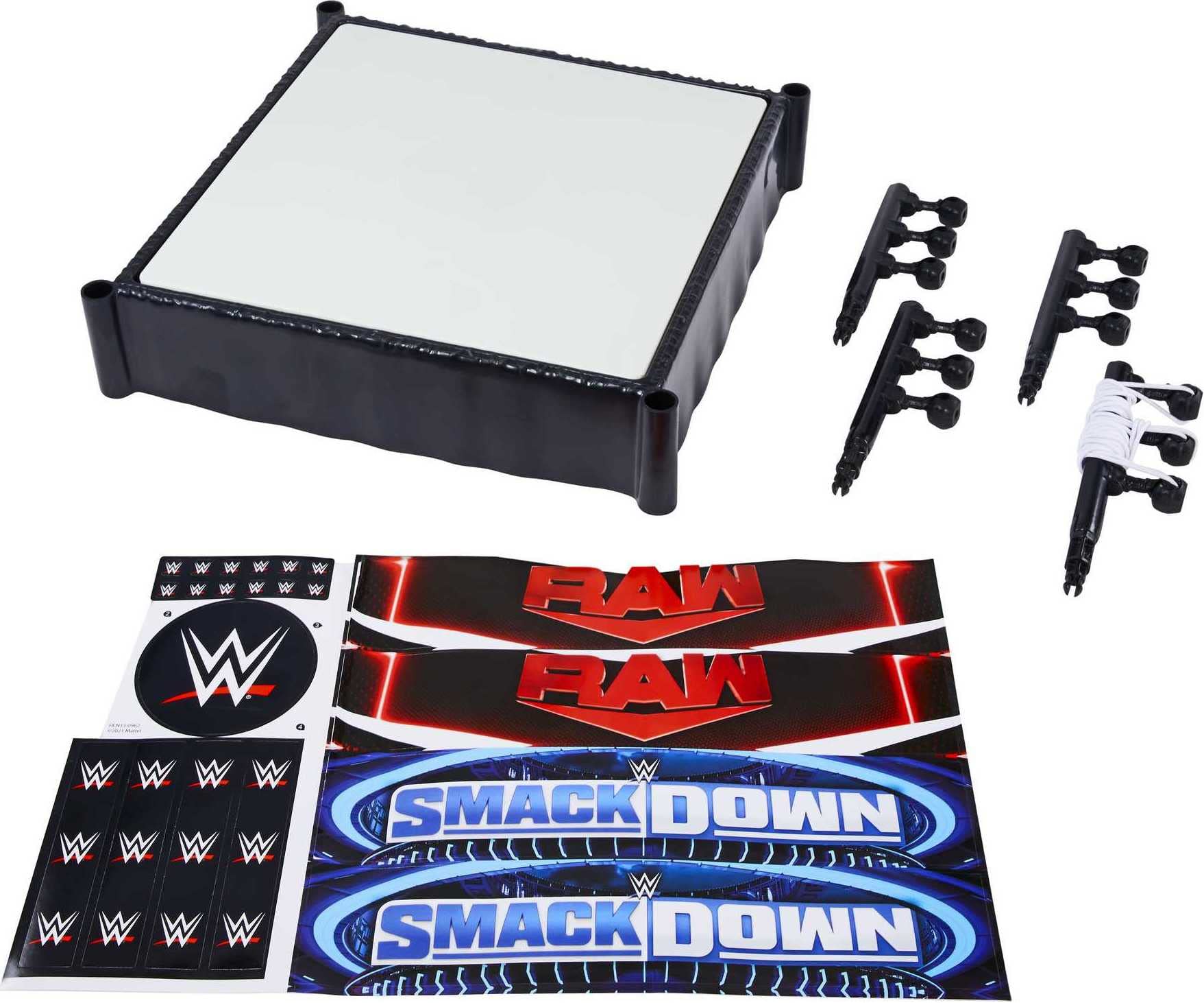 Mattel WWE Superstar Ring Playset with Spring-Loaded Mat, 4 Event Apron Stickers, & Pro-Tension Ropes, 14-Inch