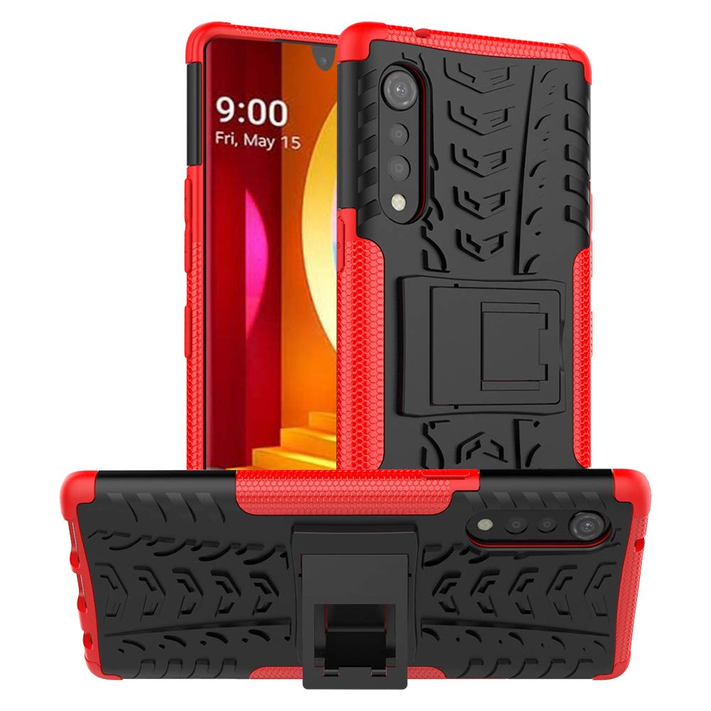 Yiakeng LG Velvet 5G Case, LG Velvet Case, Shockproof Slim Protective with Kickstand Hard Phone Cover for LG Velvet 5G (Red)
