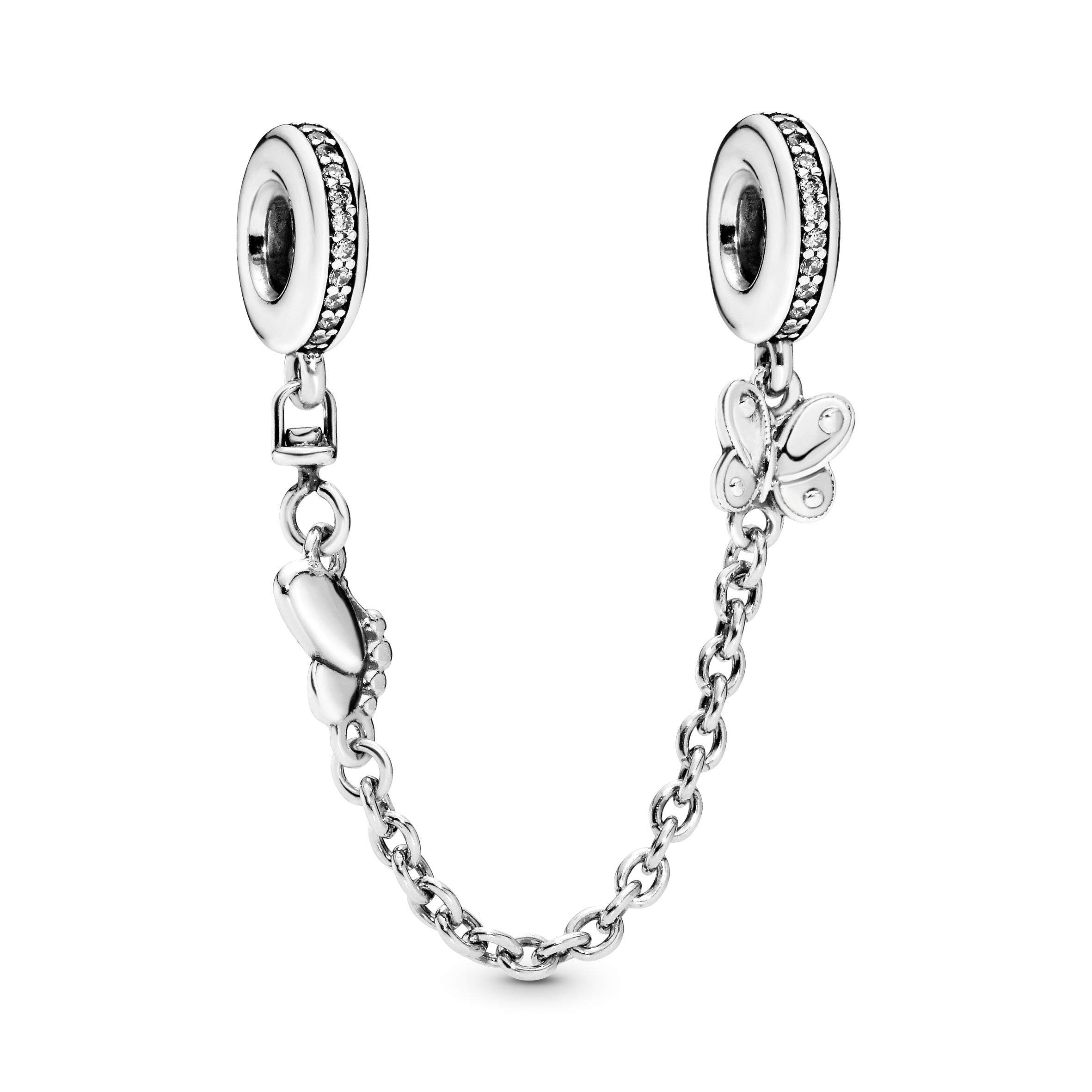 PANDORA Jewelry Butterfly Safety Chain Cubic Zirconia Charm in Sterling Silver, 2.0"