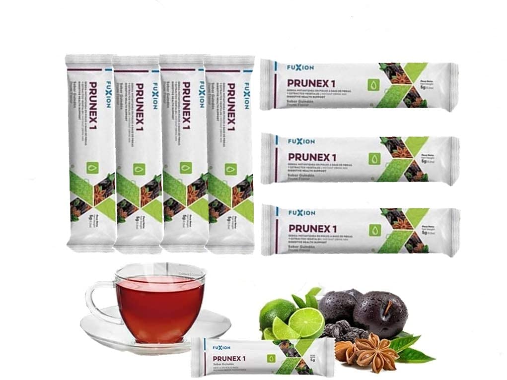 FuXion Prunex 1, a plum flavored tea, easy to dissolve, kelp very effective for cleansing the digestive system and relieve constipation in a healthy way with no discomfort (7 Sachets)