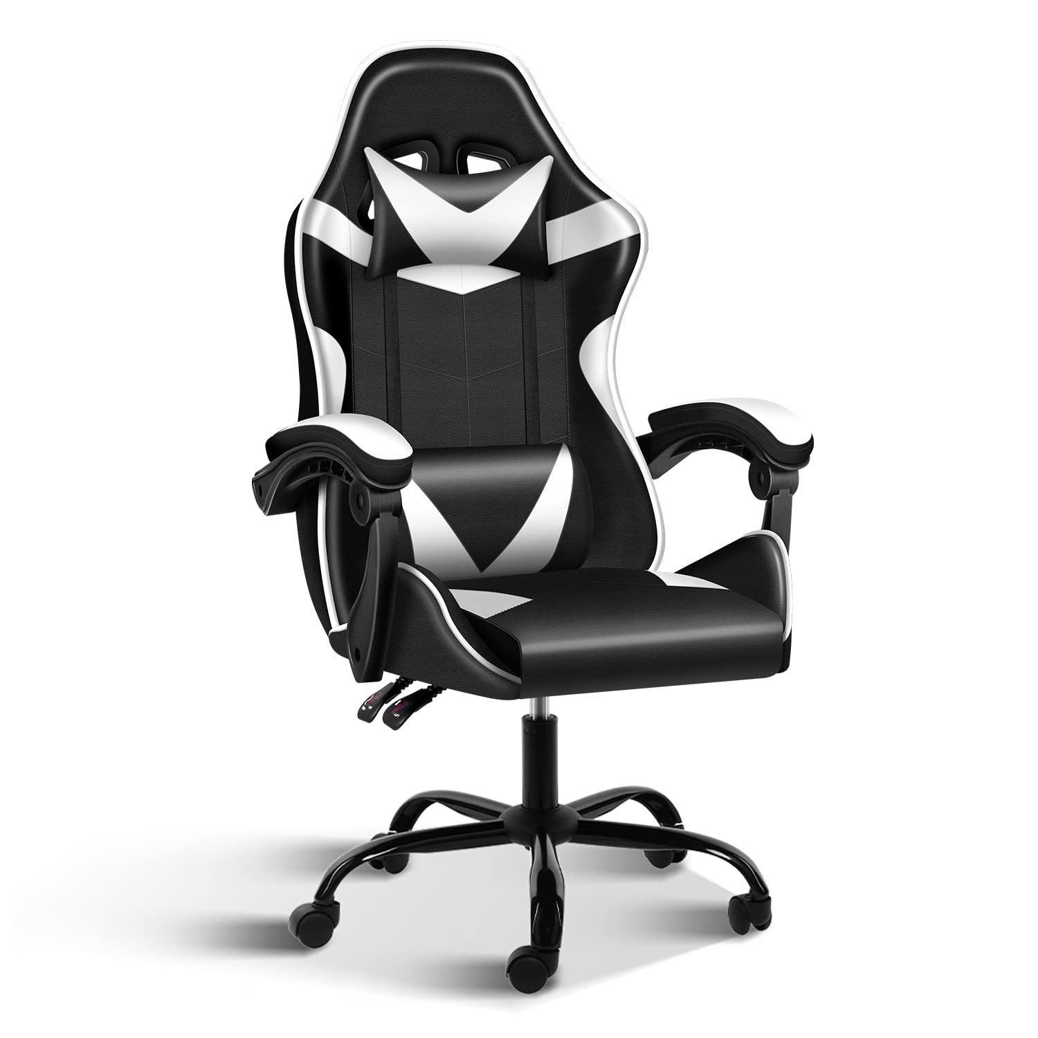 HealSmart Chair Racing Video Backrest and Seat Height Recliner Gaming, Without footrest, Black/White