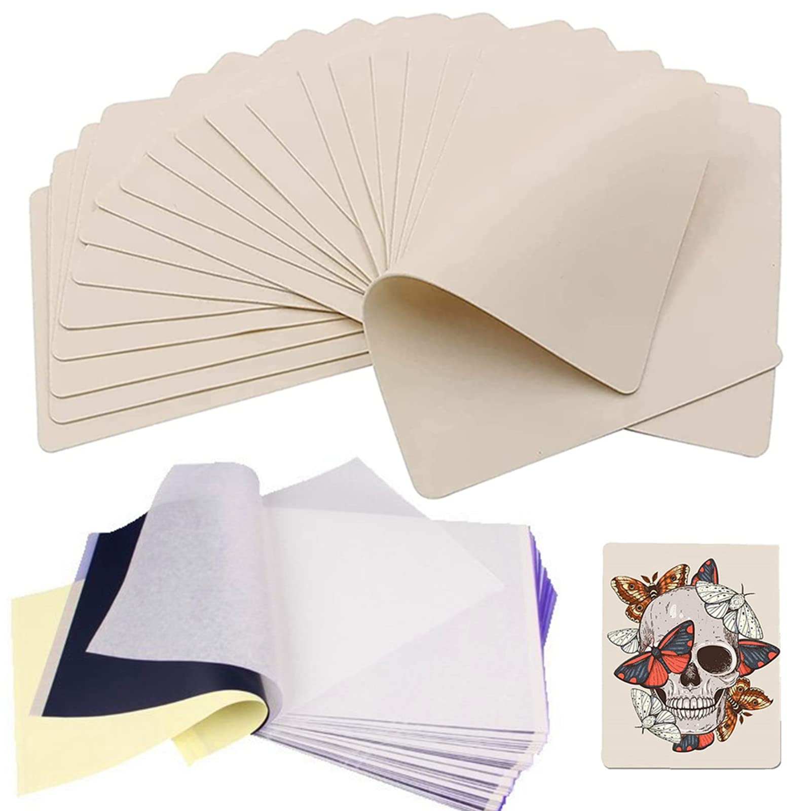 Yuelong 30Pcs Blank Tattoo Skin Practice with Transfer Paper, 15pcs Rubber Fake Skin 8X6"Double Sides and 10pcs Stencil Paper for Artist