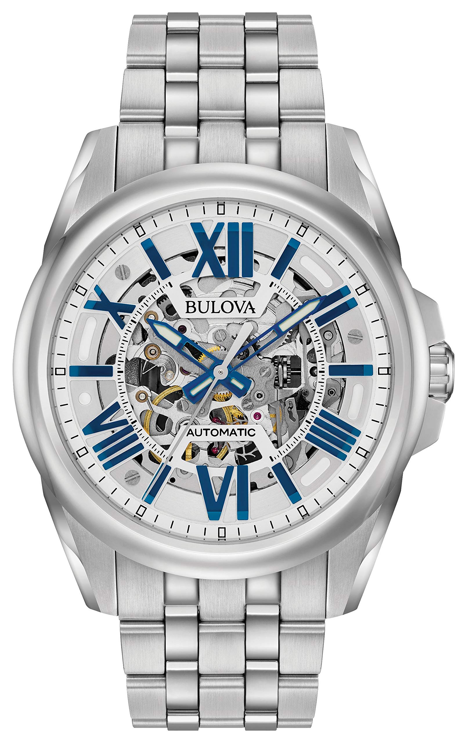 Bulova Men's Classic Sutton 3-Hand 21-Jewel Automatic Watch, 42 Hour Power Reserve, Skeleton Dial, Luminous Hands, 100M Water Resistant, 43mm