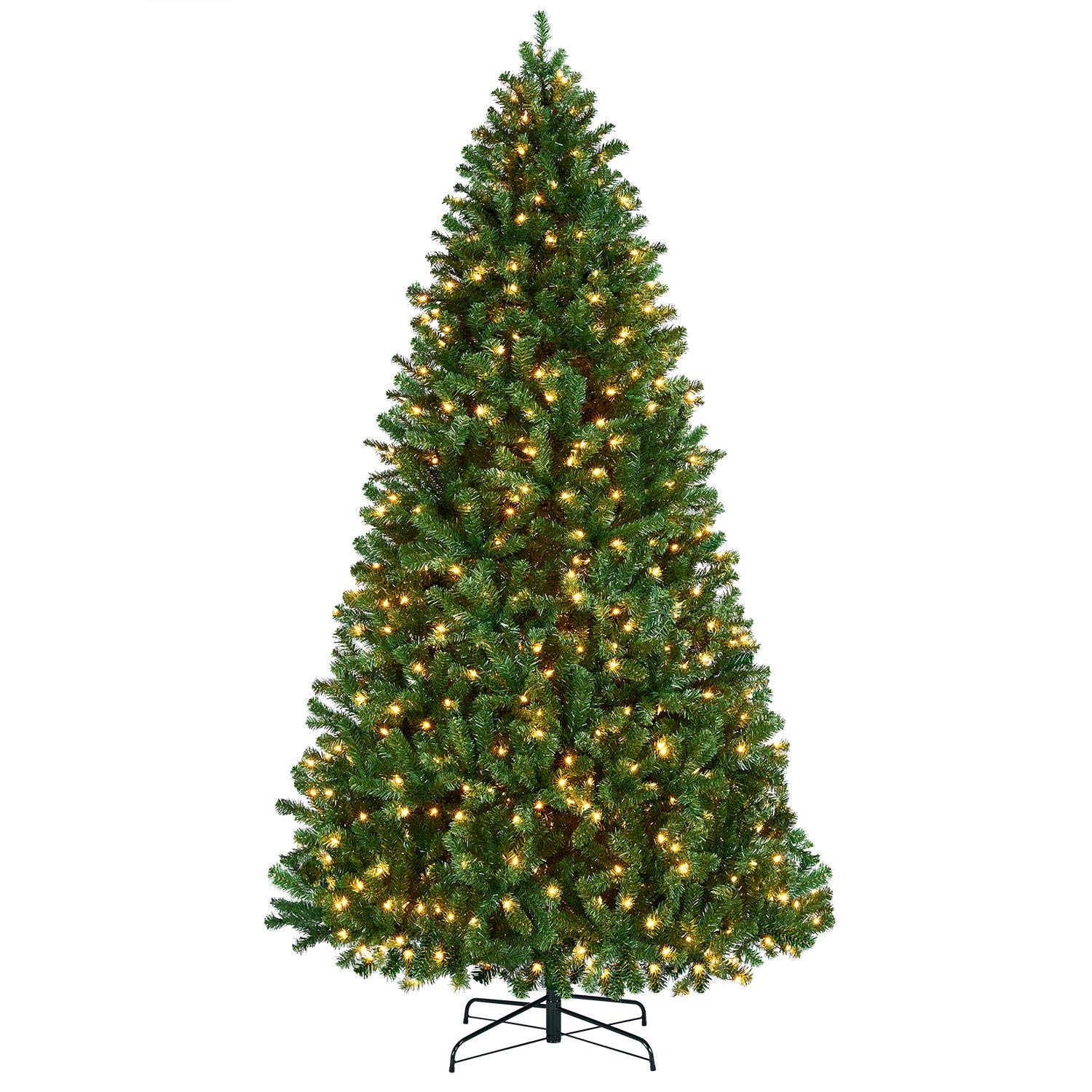 Yaheetech 9ft Pre-lit Spruce Artificial Hinged Christmas Pine Tree Prelighted Holiday Xmas Tree for Home Party Decoration with 850 Warm White Lights and 2160 Branch Tips, Green