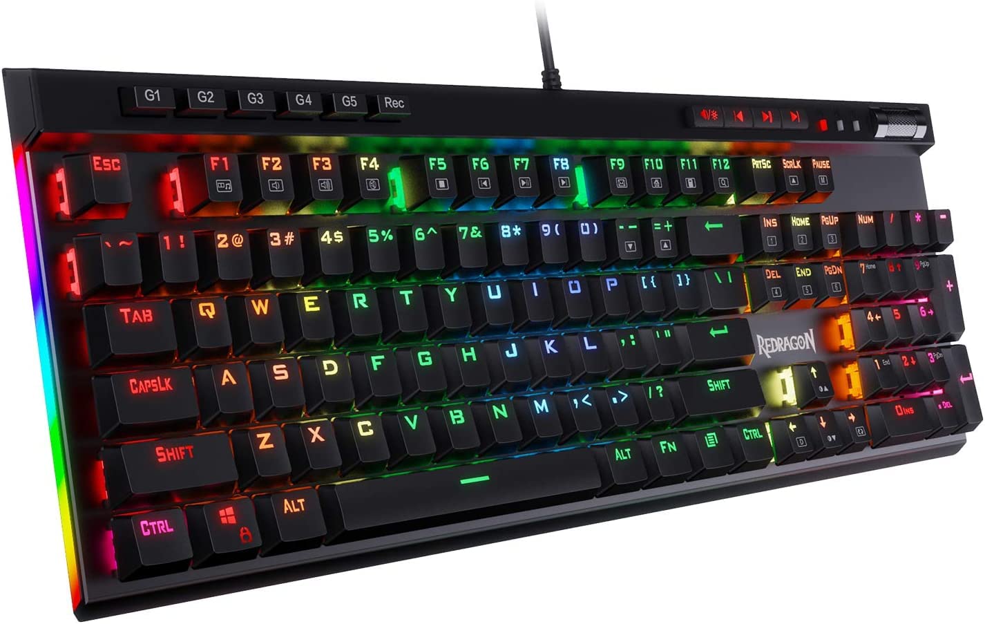 Redragon K580 VATA RGB LED Backlit Mechanical Gaming Keyboard with Macro Keys & Dedicated Media Controls, Onboard Macro Recording (Brown Switches)