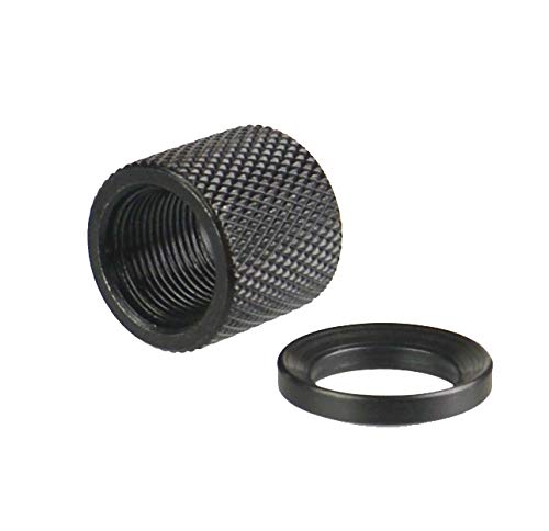 TWP Metric 14x1 LH TPI Left Hand Thread Protector, Aluminum 6061 T6 Anodized Black, Free Steel 14mm Crush Washer
