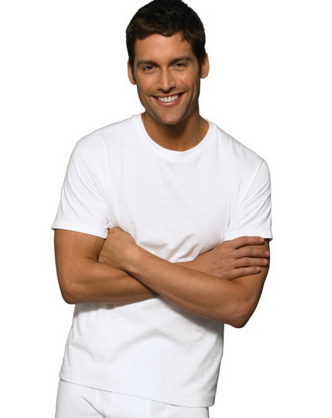 Hanes Ultimate Comfort Fit - Camiseta interior de algodón elástico con cuello redondo para hombre, paquete de 4